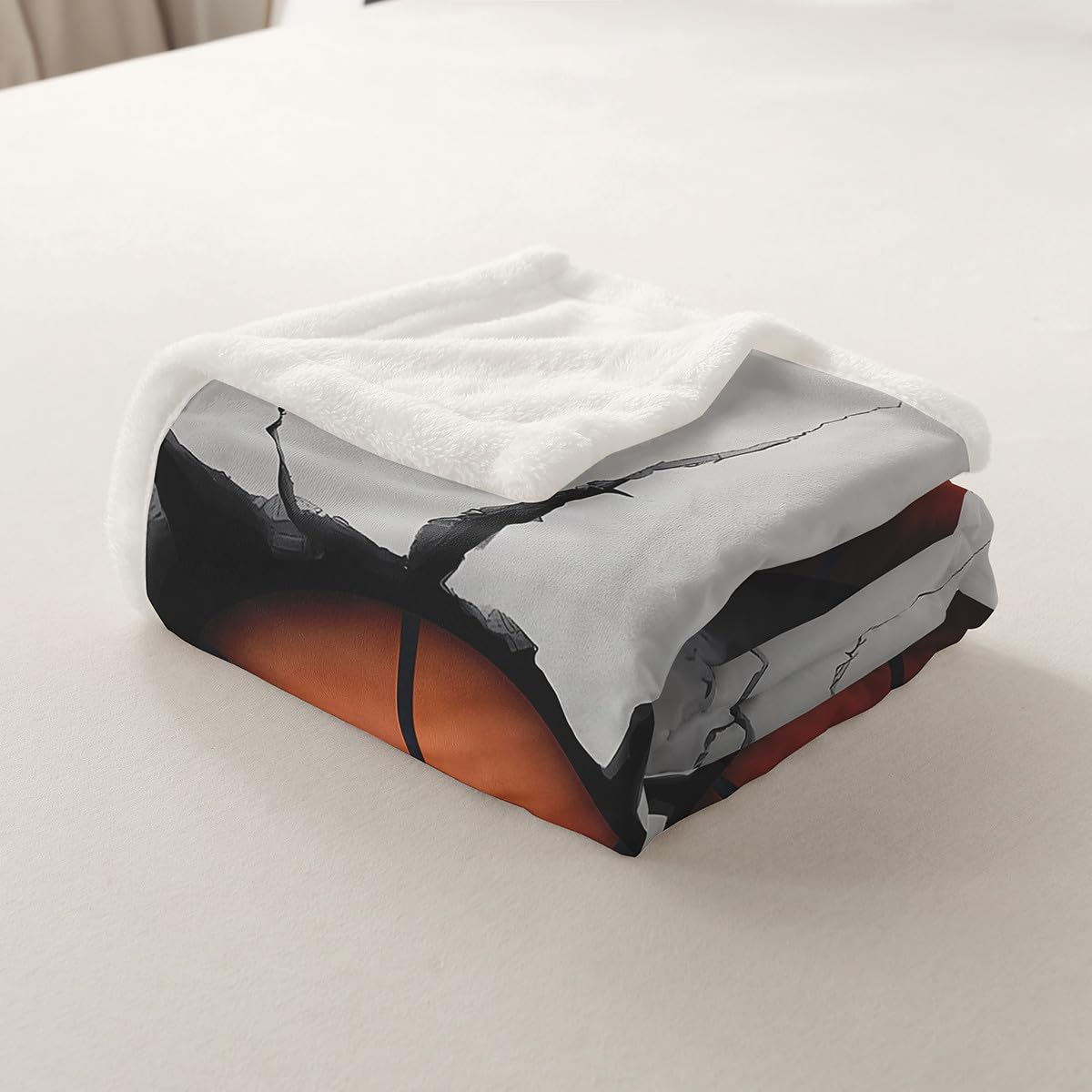 Feelyou Boys Basketball Sherpa Blanket for Sofa Couch Men Sports Theme Fleece 3D Ball Pattern Plush Throw Blanket Basketball with Gray Broken Wall Fuzzy Room Decor 50"x60"