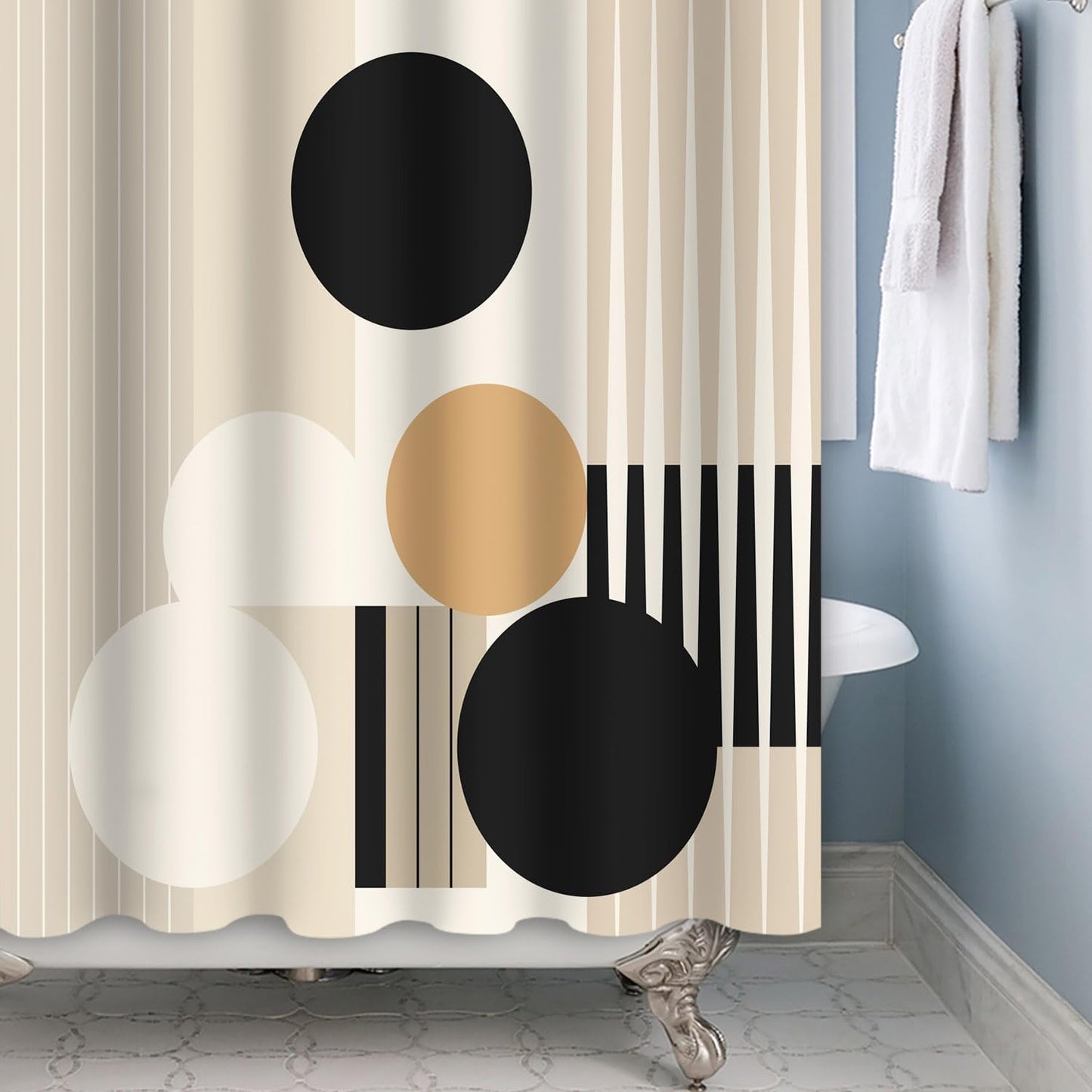Baocicoo Boho Mid Century Shower Curtain Sets Beige and White Striped Minimalist Shower Curtain for Bathroom Bathtub Hostel Hotel Decorations Waterproof Curtain for Bathroom with Hooks 72x72 Inches