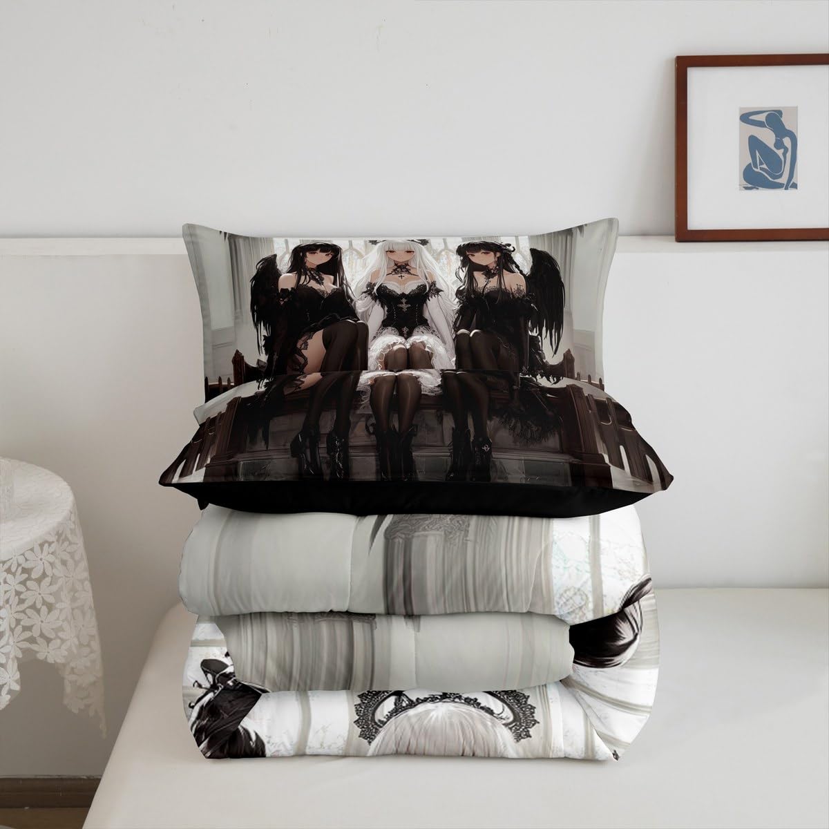 Erosebridal Japanese Anime Full Size Bedding Set, Anime Girl Comforter Set Kawaii Japanese Style Duvet Insert Cartoon Japan Animation Quilt for Boys Youth Teens Adult Women Bedroom Decor