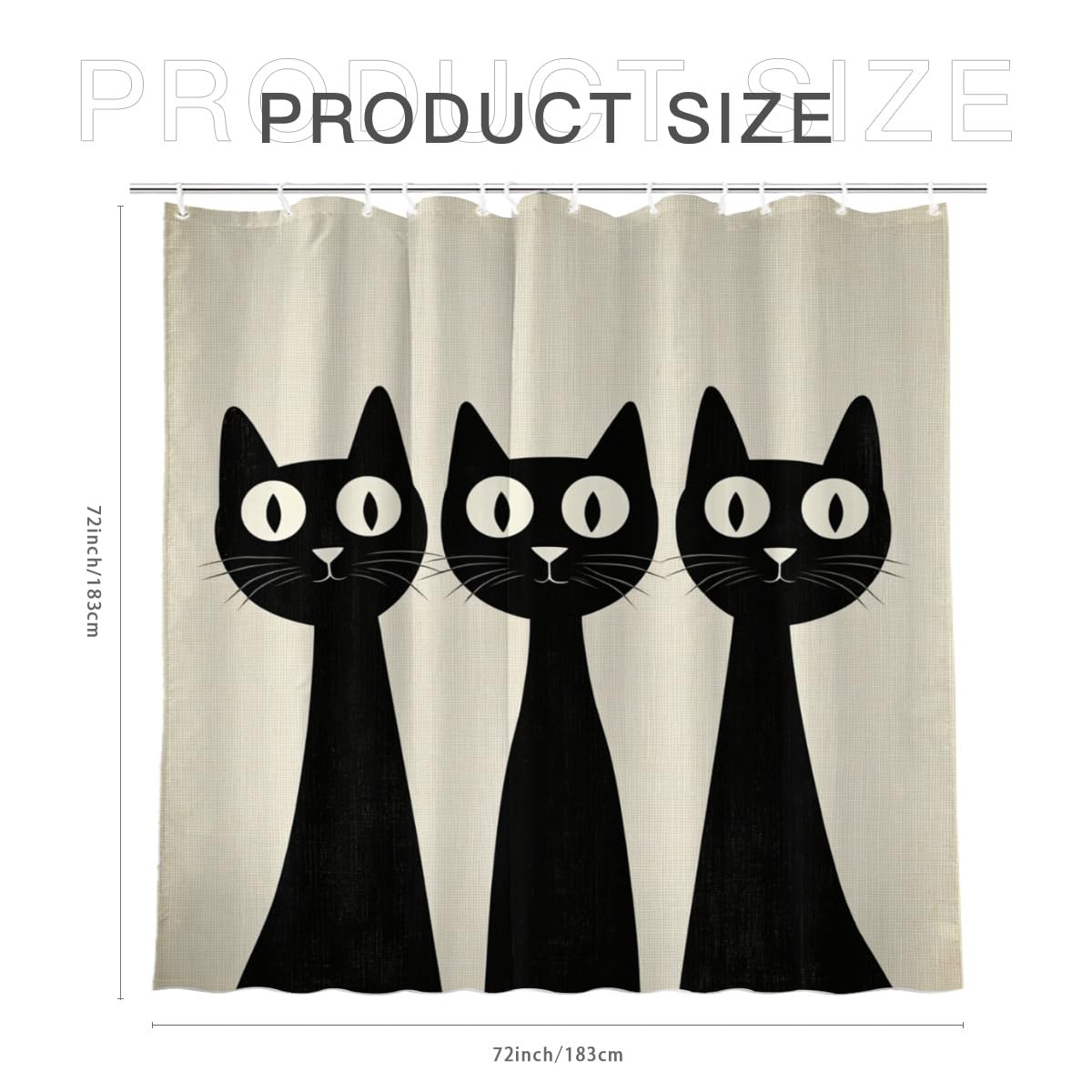 KEEPAEON Funny Black Cat Bath Shower Curtain, Bathroom Curtain Washable Cloth Kids Shower Curtain Sets with 12 Hooks for Bathroom Decor, 72"x72"