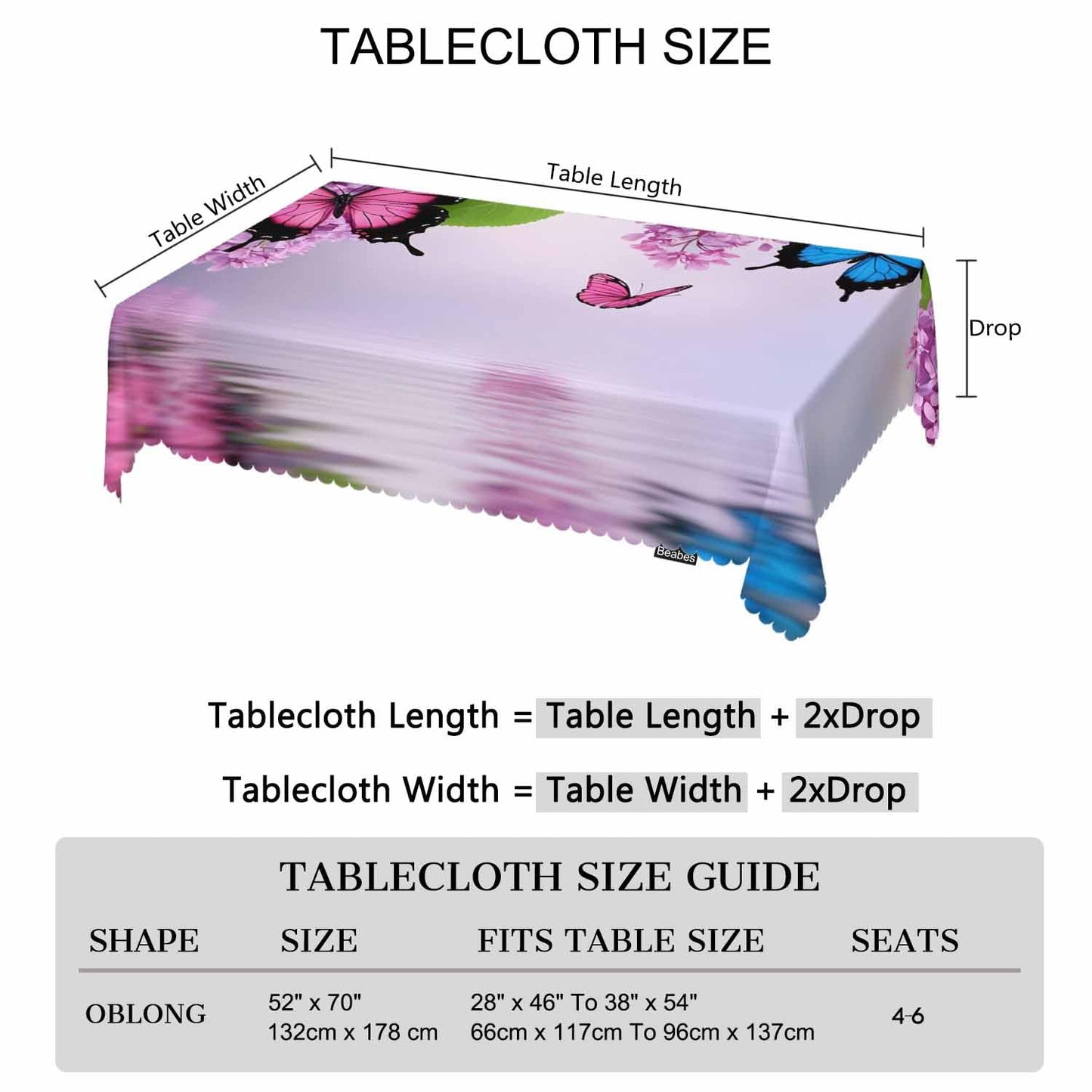 Beabes Butterfly Kitchen Tablecloth Nature Flowers Butterflies Indoor Outdoor Table Cover Anti-Oil Table Cloths for Wedding Banquet Dinner Tablecloths, 52x70 Inch(4-6 Seats) Blue Purple