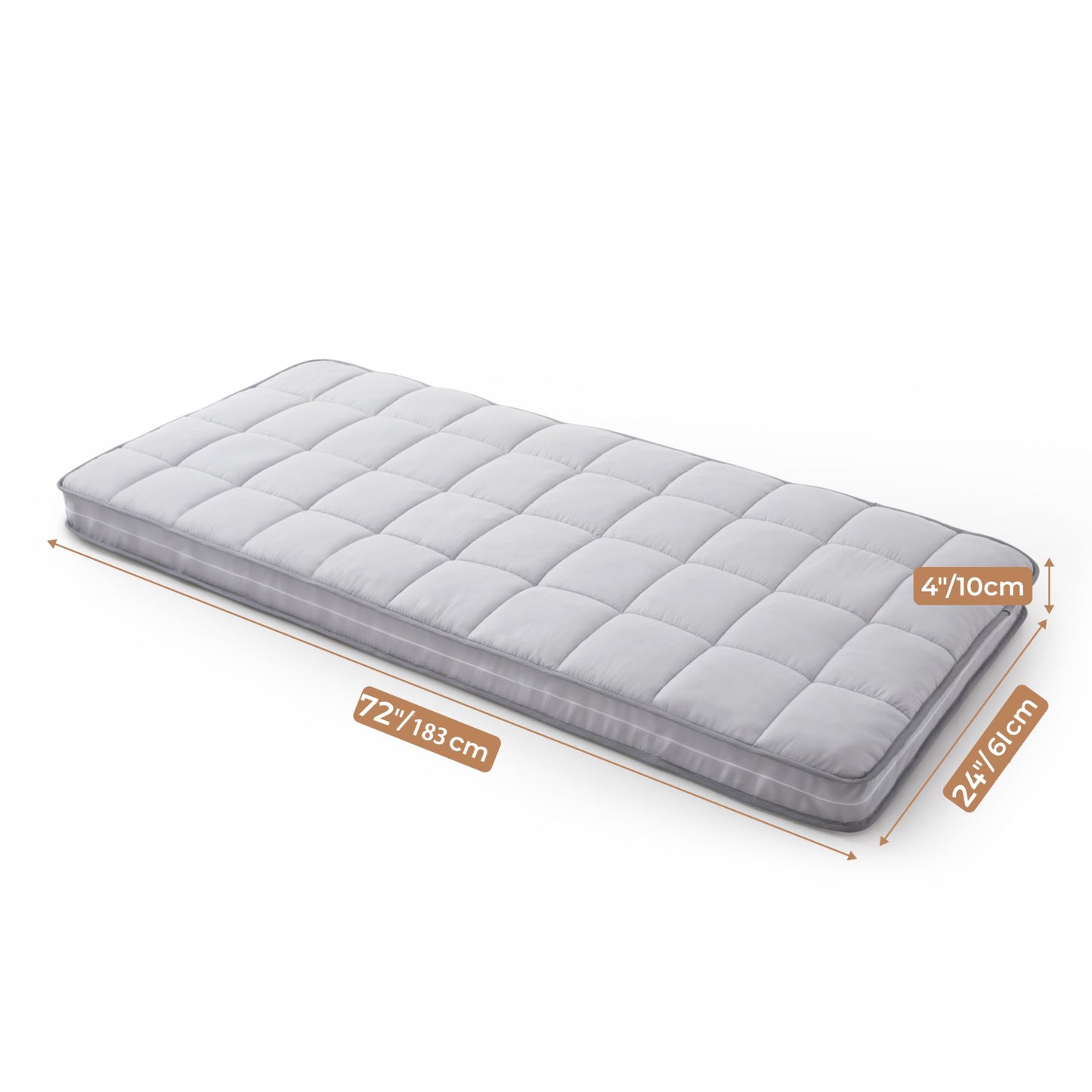Jamdok 4Inch Cot Mattress Topper,Small Single Gel Infused Memory Foam,Machine Washable Pillow Top Cover,Roll Up Floors Mat,Portable Folding Sleep Pad(72 X 24“)