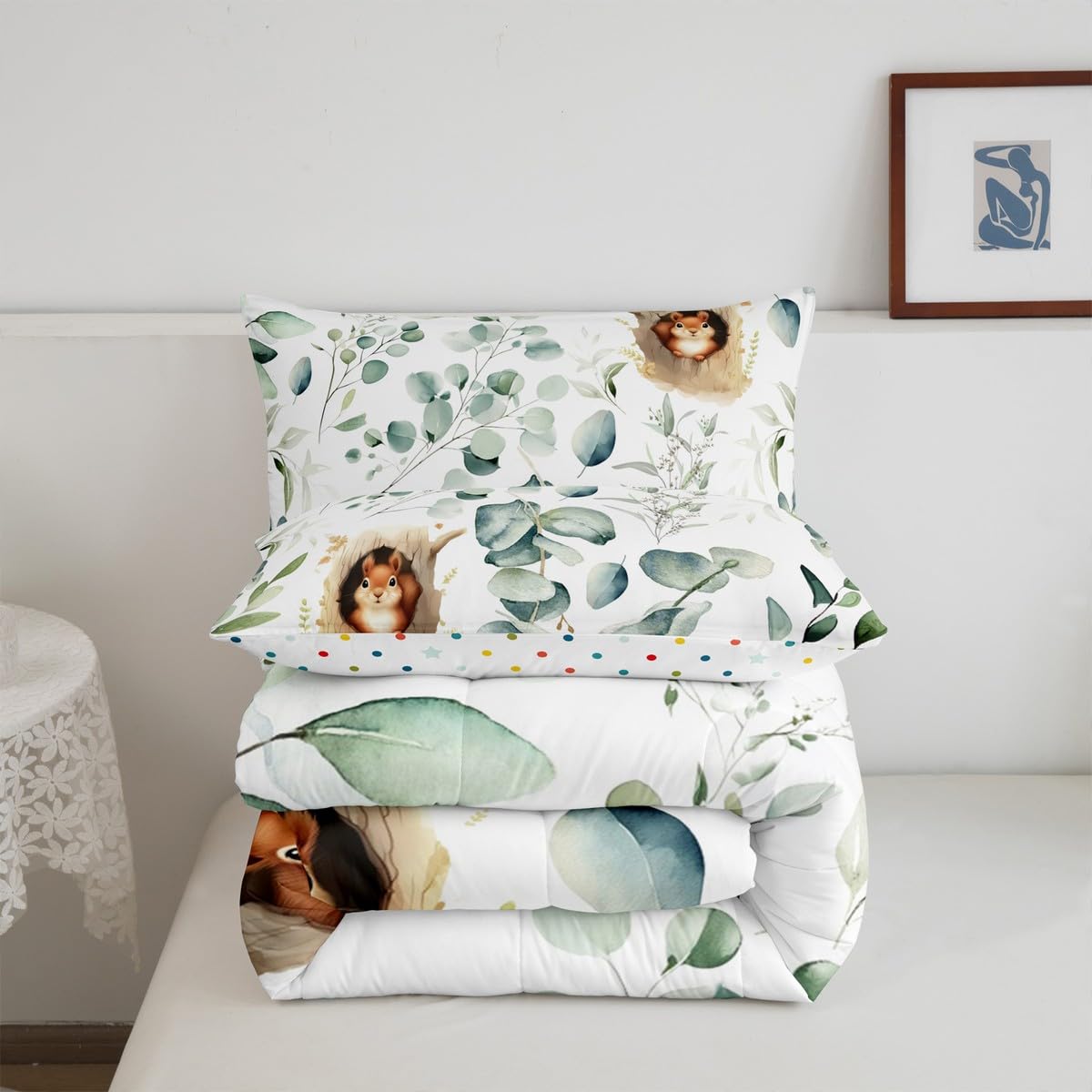Erosebridal Kawaii Squirrel Bedding Twin for Boys Girls Cartoon Animal Comforter Set Twin, Eucalyptus Leaves Duvet Insert Jungle Wildlife Quilt Comforter, Tropical Plants Bedding Comforters & Sets
