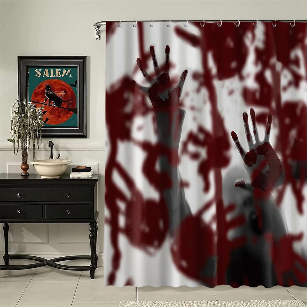Halloween Scary Hands Shower Curtain, Horror Themed Bathroom Decor, Gothic Bath Curtain with 12 Hooks, 71 x 71 Inch