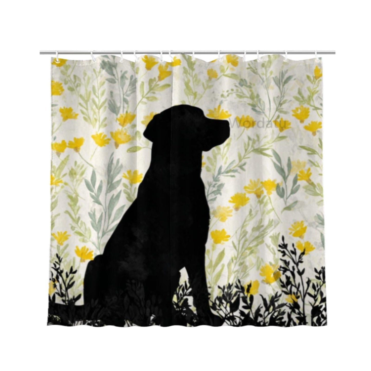 Wordatu Shower Curtain for Bathroom Flower Funny Black Labrador Dog Shower Curtains for Bathtub Waterproof Fabric Shower Curtain with Hooks 72x72 Inches