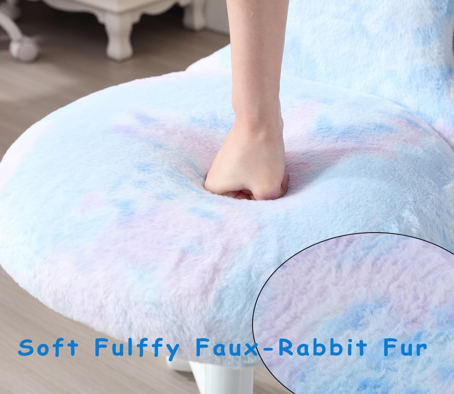Hyfirm Swivel Mermaid Kids Desk Chair for Girls, Blue Soft Fuzzy,Adjustable