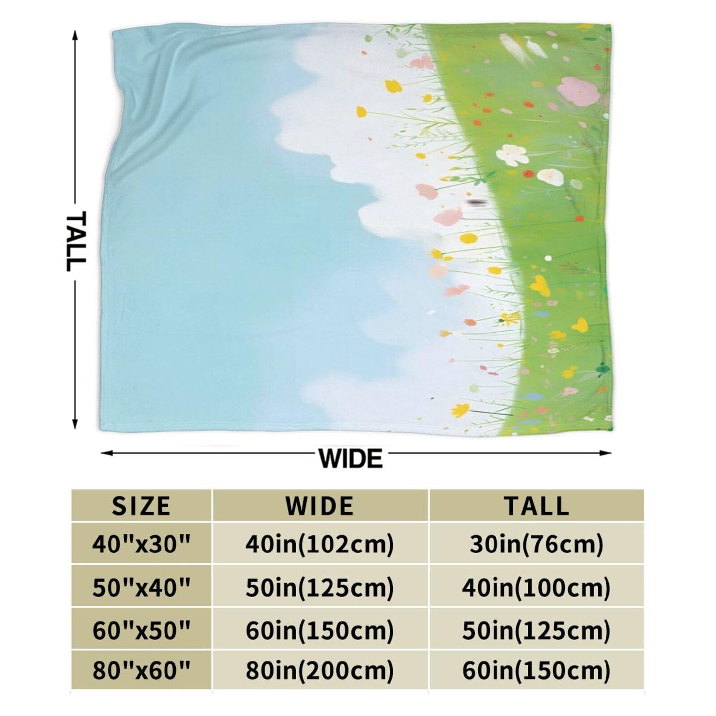Blue Sky Grassland Flowers Throw Blanket for Couch Soft Blanket for Bed Bed Sofa Decor for Living Room Bedroom 60"X50"