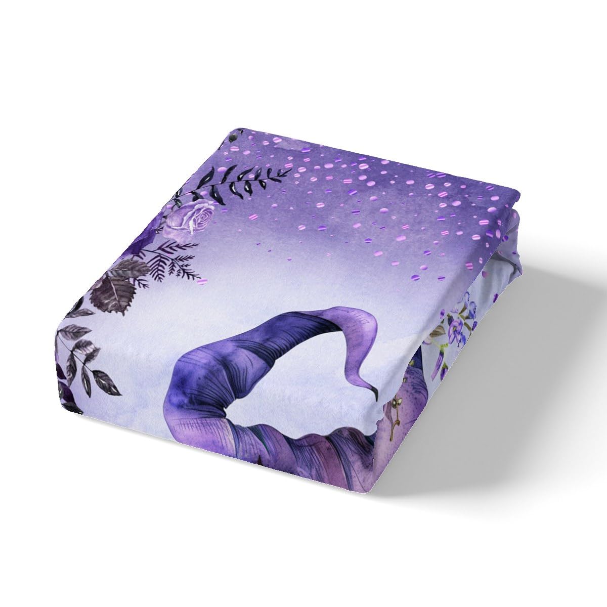 Romantic Purple Fitted Sheet Queen Size,Kids Party Halloween Theme Soft Bed Cover(1 Fitted Sheet+1 Pillow Case),Cartoon Hat Flowers Breathable Mattress Cover