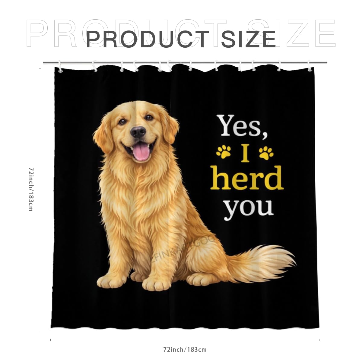LFINKARTGOGO Funny Golden Retriever Shower Curtain 72x72 Inch with 12 Hooks Dog Lover Bathroom Decor Yes I Herd You Black Background Waterproof Washable Polyester
