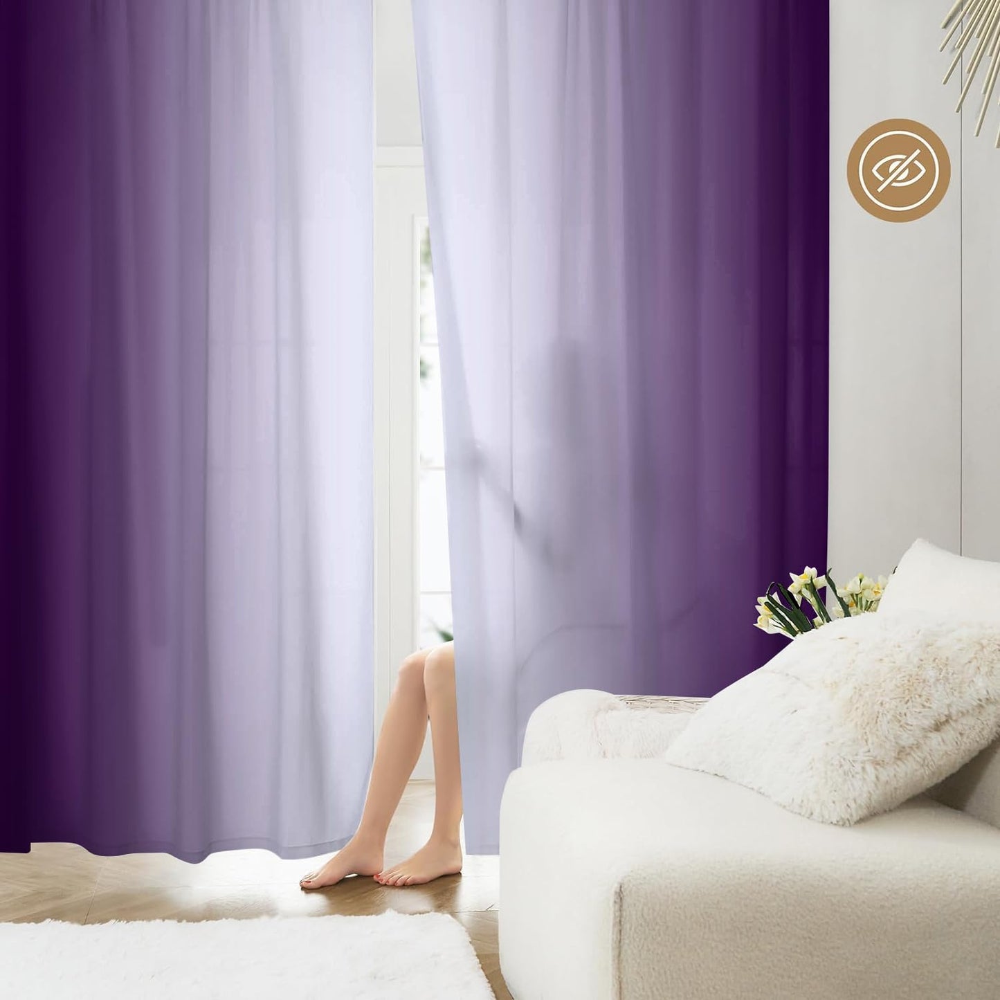 XFLINGBAO Purple Curtains 84 Inch Length for Living Room 2 Panel Set Purple and Grey White Window Treatment Curtains Lavender Ombre Gradient Light Filtering Curtains Modern Abstract Drapes