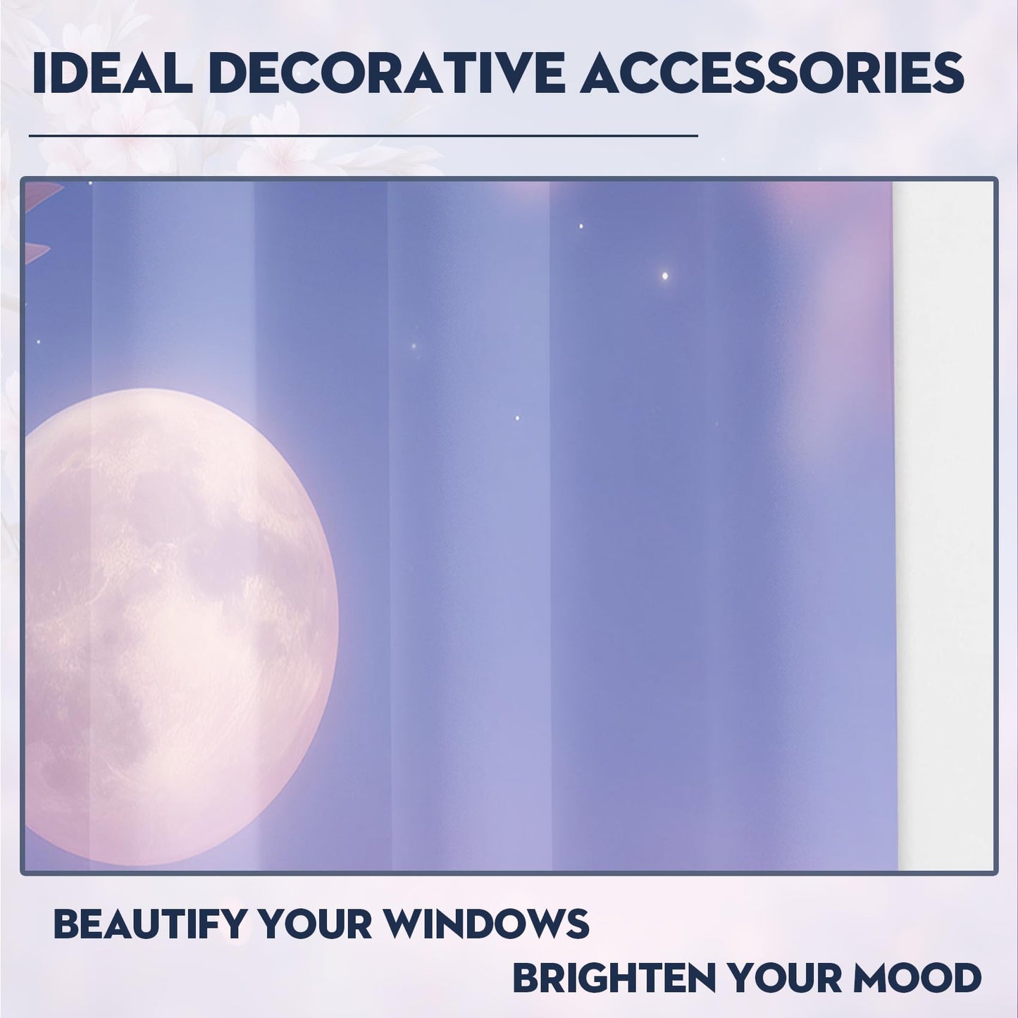 Cherry Blossom Curtains for Kitchen, Romantic Pink Floral Moon 39 Inch Blackout Curtains 2 Panels, Cherry Blossom Room Decor, Thermal Darkening Bedroom Window Drapes 27.5x39, Grommets G/640