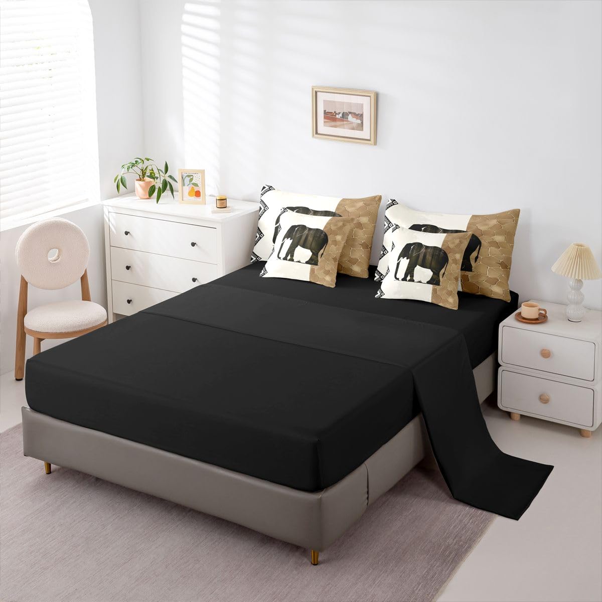 Erosebridal Elephant 7 Piece Bedding Set Full African Comforter Set with Sheets African Animal Lover Geometric Bed in a Bag Wild Animal Skin Woodland Silhouette for Kids Boys Girls