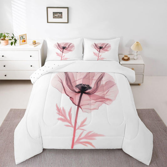 jejeloiu Abstract Flowers Bedding Set Soft for Boys Girls, Modern Art Comforter Set Toddler Size Pink Floral Duvet Quilt Microfiber Bedroom Decor 2 Pcs with 1 Pillow Cases