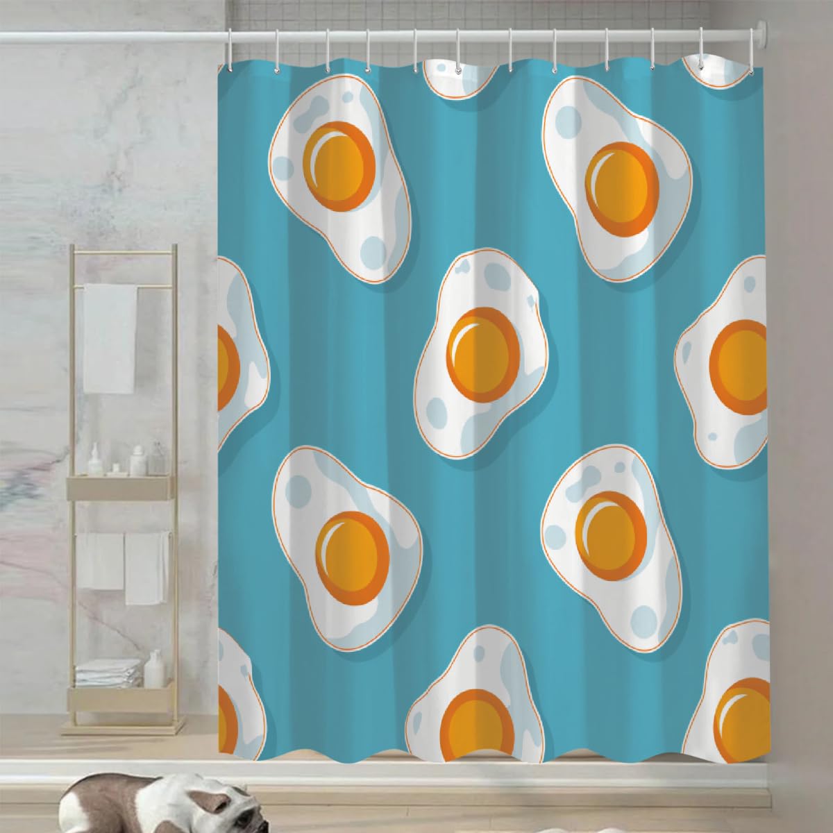 Ivolege Shower Curtain with Hooks, Fried Egg Blue Shower Curtain