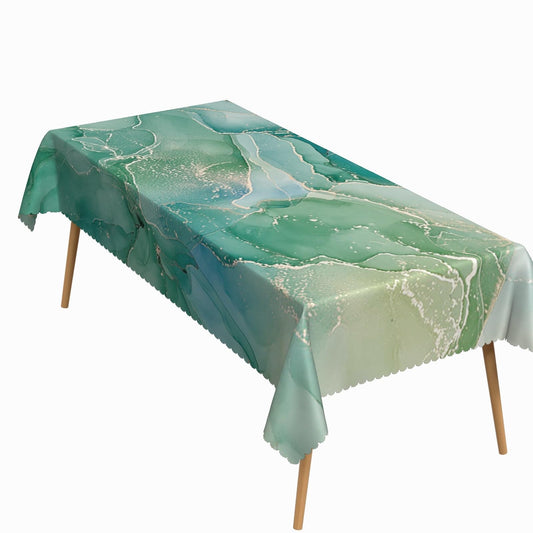 ggaimwf 60x102 Inch Marble Texture Rectangle Tableclot Teal Green Gold Abstract Fluid Art Modern Luxury Style Table Cloth Waterproof Wrinkle Free Table Cover for Home Kitchen Dining Patio Banquet