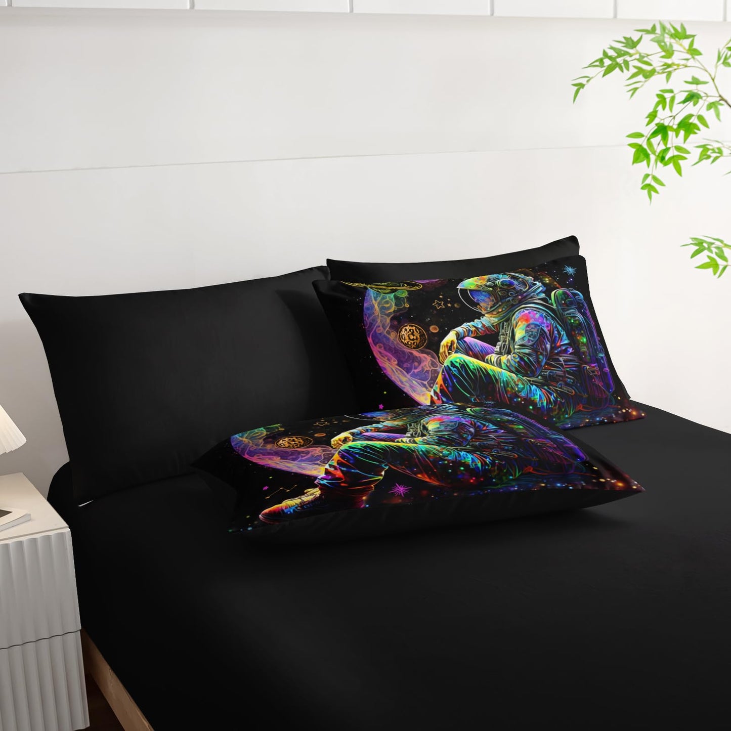 AILONEN Astronaut Space Comforter Set Queen - 7Pcs Soft Bed in a Bag - Rocket Planet Spacemen Comforter,Fitted Sheet,Flat Sheet,2 Pillowcases,2 Pillow Shams for Room Decor