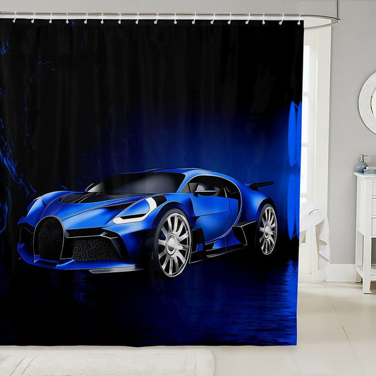 Feelyou Sports Car Shower Curtain Blue Race Car Fabric Shower Curtains Kids Boys Extreme Sports Bathroom Waterproof Accessories with 12 Hooks Cool Decor Curtains,72x72 Inches