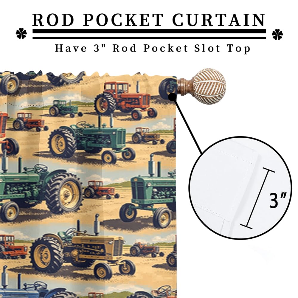 KuracleGH Cartoon Western Farmhouse Tractor Blackout Curtains-Rustic 70s Colorful Truck Rod Pocket Back Tab Drapes,Farm Harvester Tractor Thermal Insulated Light Blocking Curtain,2pc,Each 21“W x 45”L