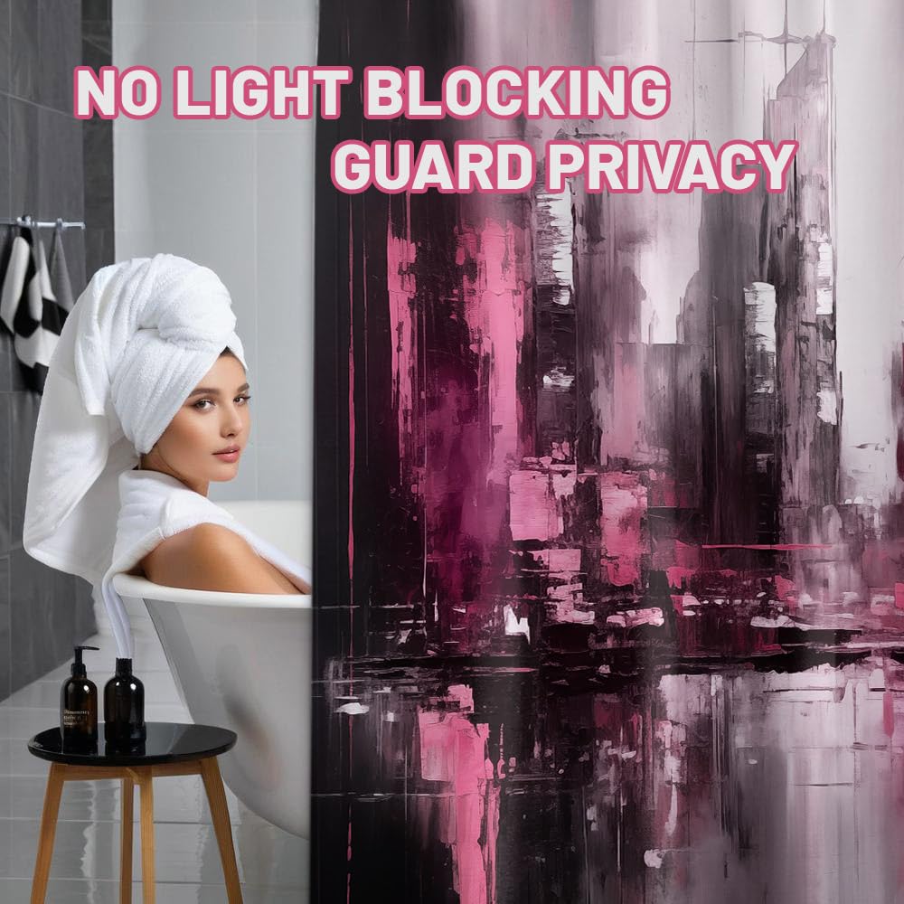 dueeia Pink and Black Shower Curtain, Hot Pink and Black, 70 x 72 inch