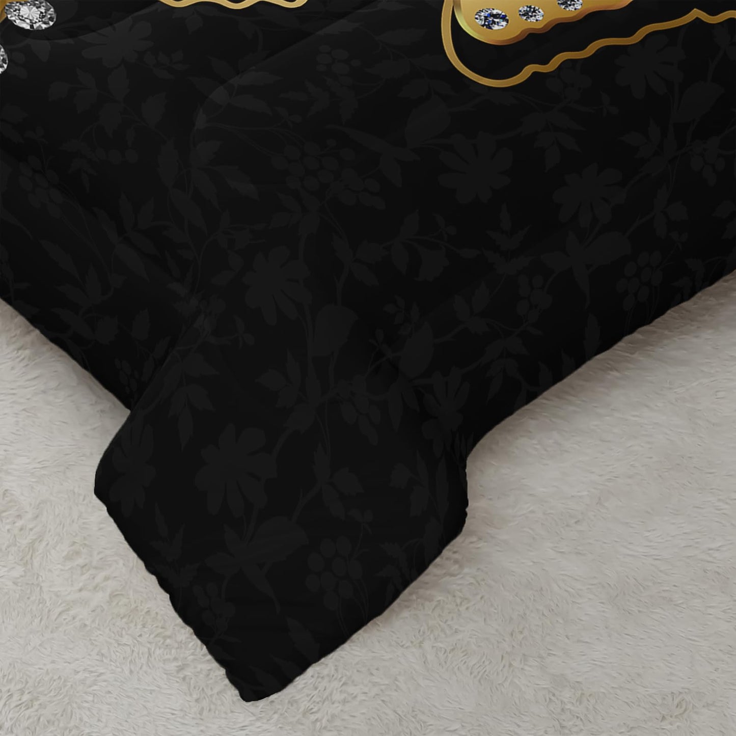 AILONEN Butterfly Comforter Set Queen Size, Black Gold Butterfly Diamonds Pattern Bedding Set for Girls Adults,Luxury Black White Soft Lightweight Duvet Set 3 Pieces(1 Comforter + 2 Pillowcases)
