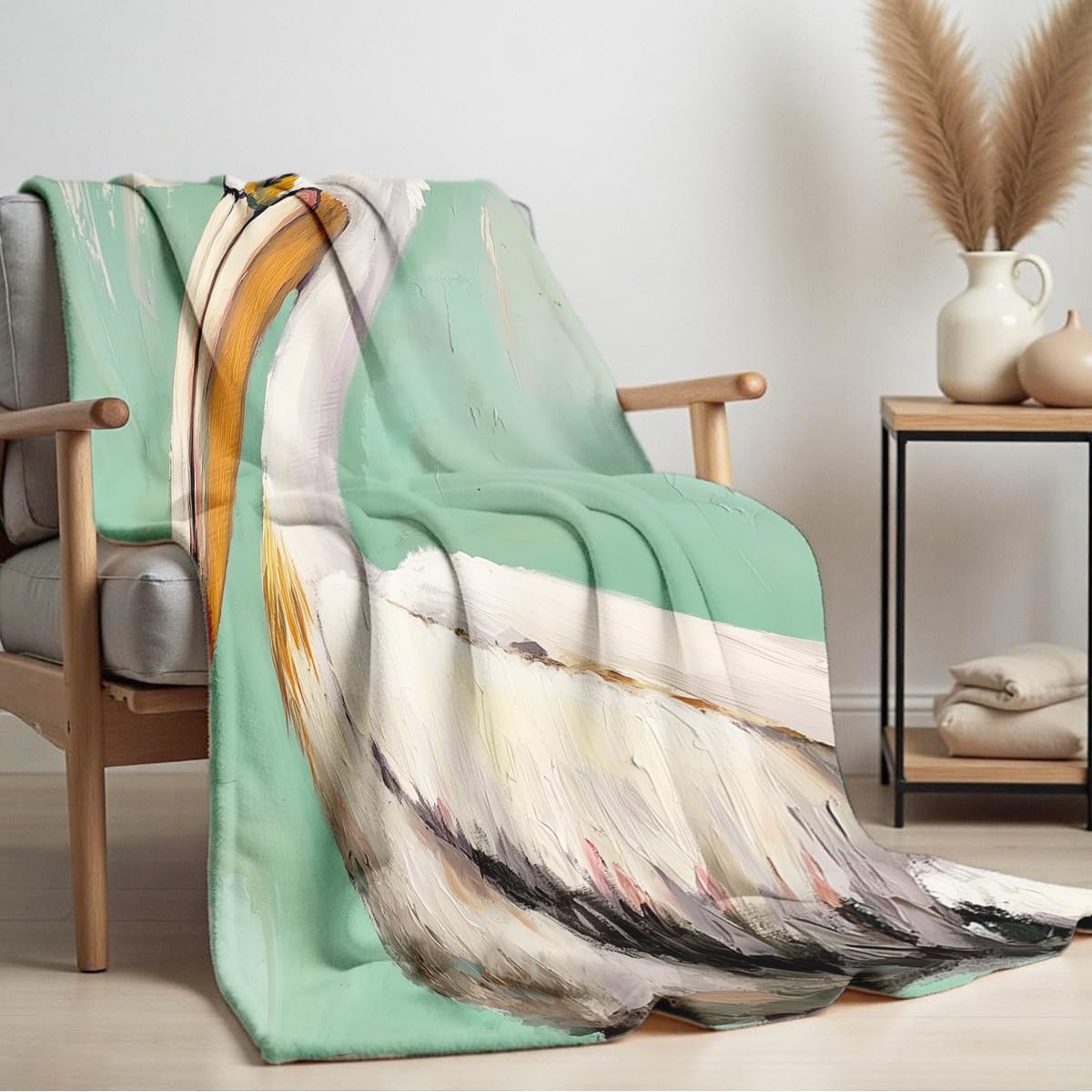 HUNXIAOJ Pelican Throw Blanket for Couch Bed Coastal Bird Print Flannel Blanket Soft Warm Beach Themed Animal Throw for Bedroom Home Decor Pelican Gifts (49"x59")