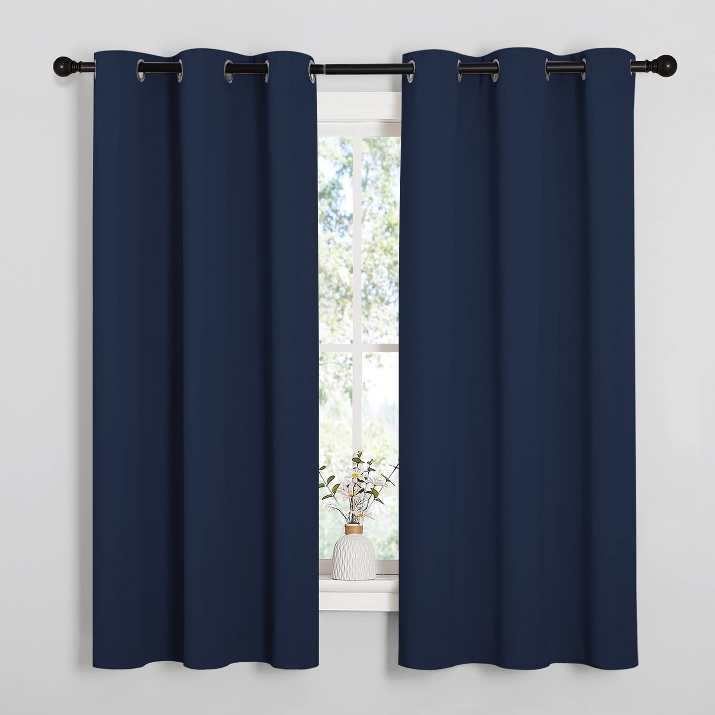 NICETOWN Light Blocking Thermal Insulated Solid Grommet Top Blackout Curtains/Drapes/Panels for Kid's Room (Navy, 1 Pair, 42 x 63 Inch)