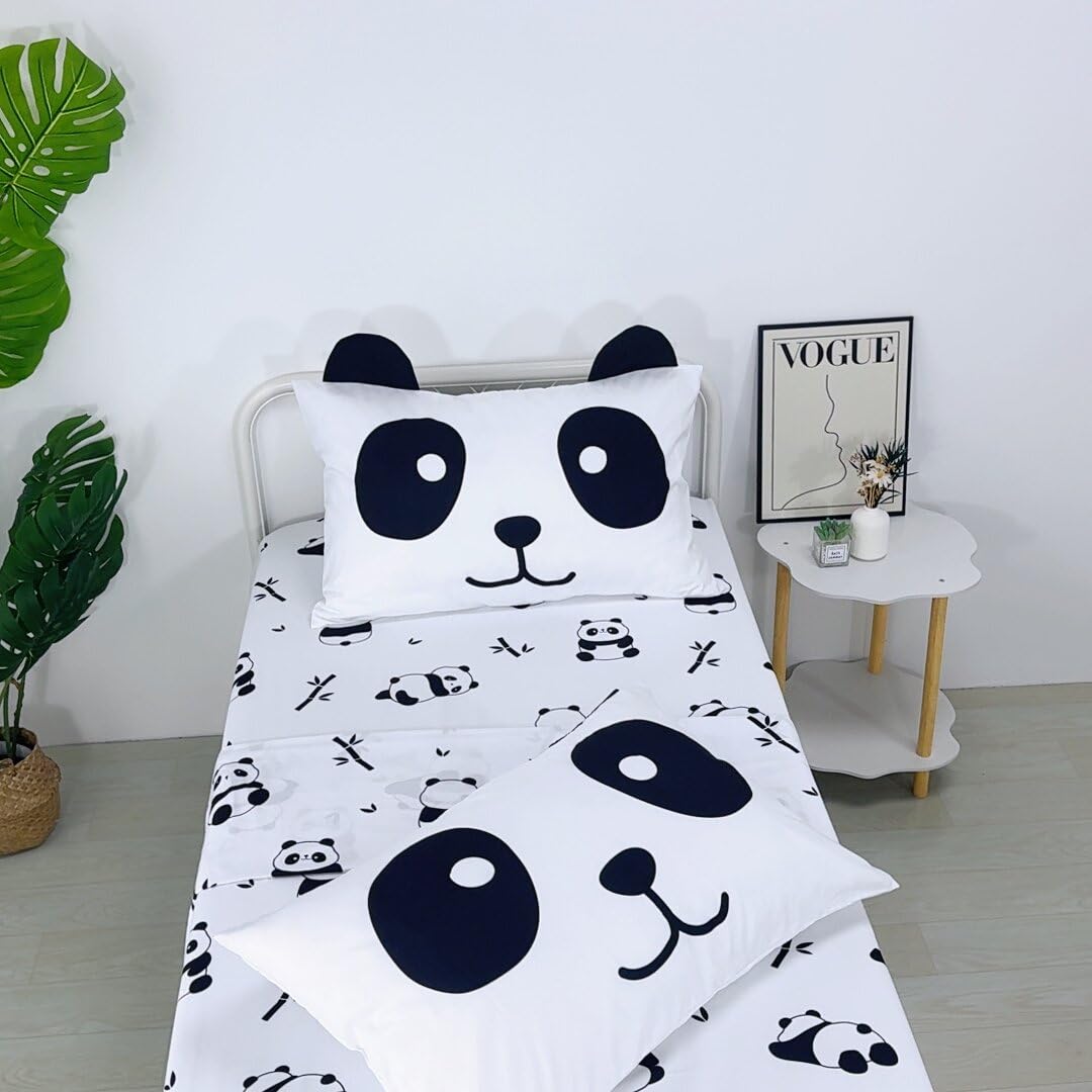 MUSOLEI Panda Sheets Panda Fitted Sheets Cute Animal Bed Set with 3D Ear Girl Twin Bed Sets Girl Full Bedding Kids Bedding Cute Kids Bed Sheets 1 Flat Sheet 1 Fitted Sheet with 1 Pillowcase (Twin)