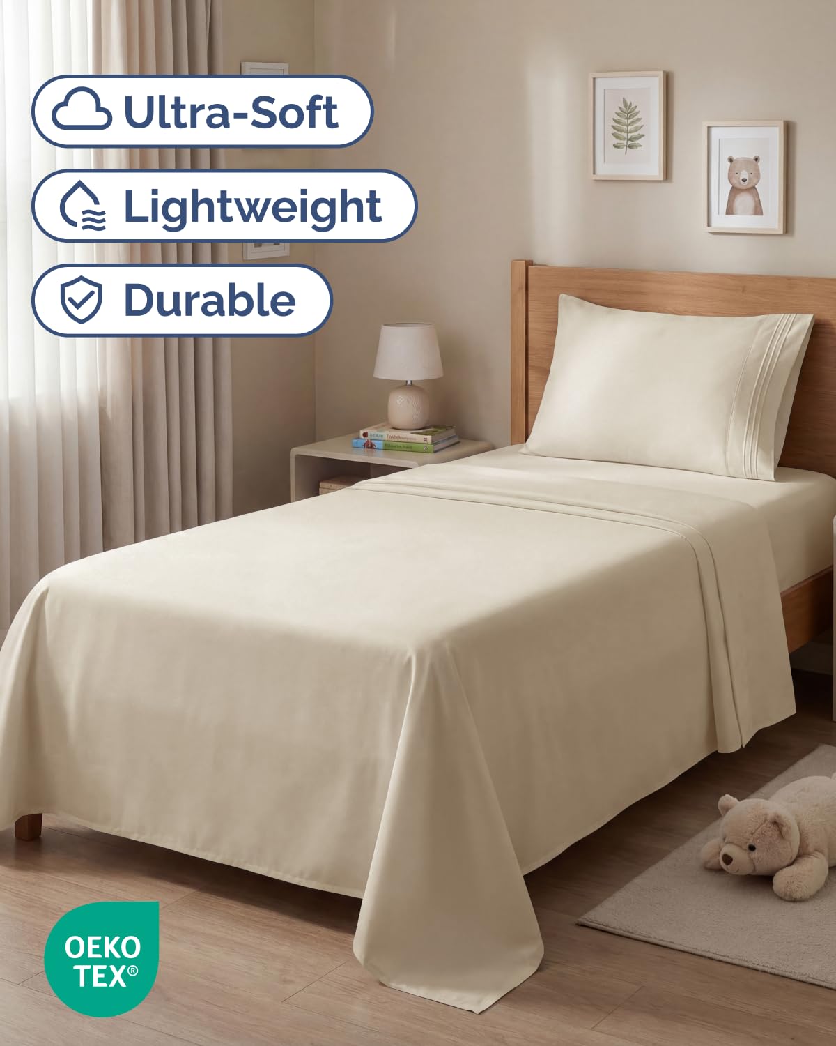 Twin Size 3 Piece Sheet Set - Comfy Breathable & Cooling Sheets - Hotel Luxury Bed Sheets for Women & Men - Deep Pockets, Easy-Fit, Extra Soft and Wrinkle Free Sheets - Wheat Oeko-Tex Bed Sheet Set