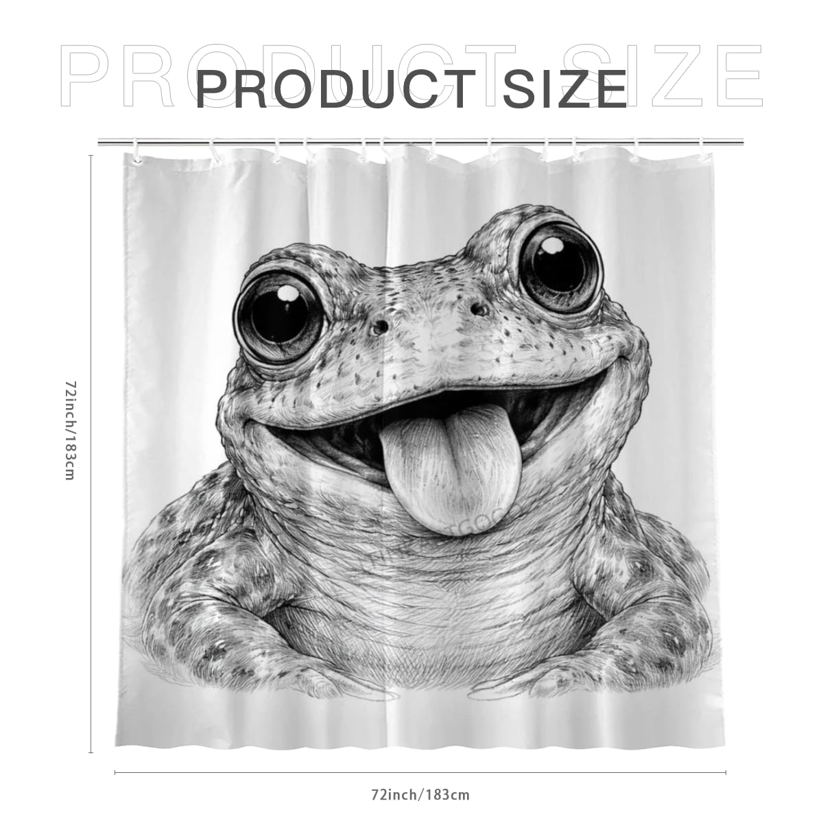 LFINKARTGOGO Sketch Frog Shower Curtain 72x72 Inch with 12 Hooks Black White Animal Portrait Bathroom Decor Cute Animal Waterproof Washable Polyester Bath Curtain