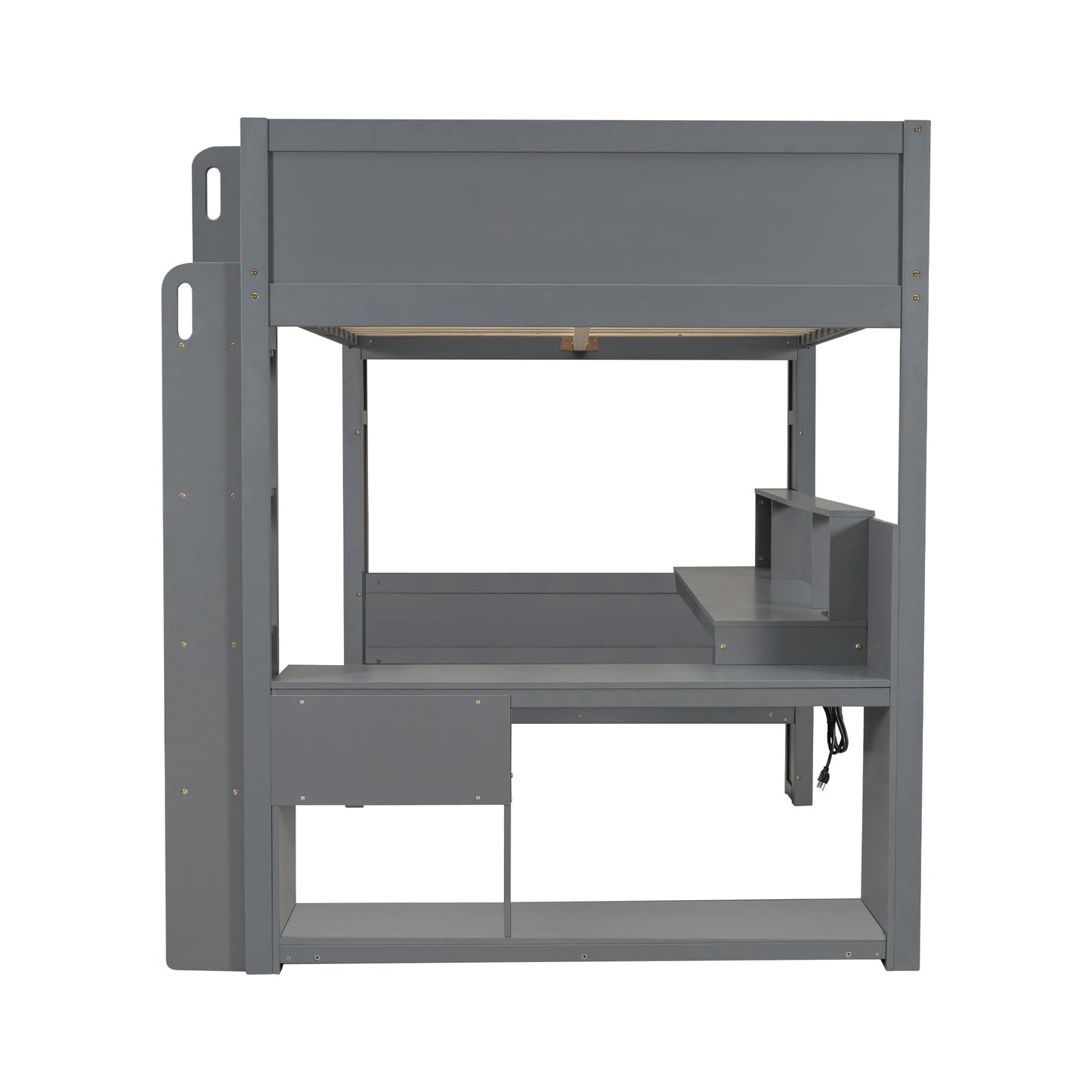 HRJHLucky Full Size Wood Gaming Loft Bed with Desk, Storage Shelves, LED and Charging Station (Full)