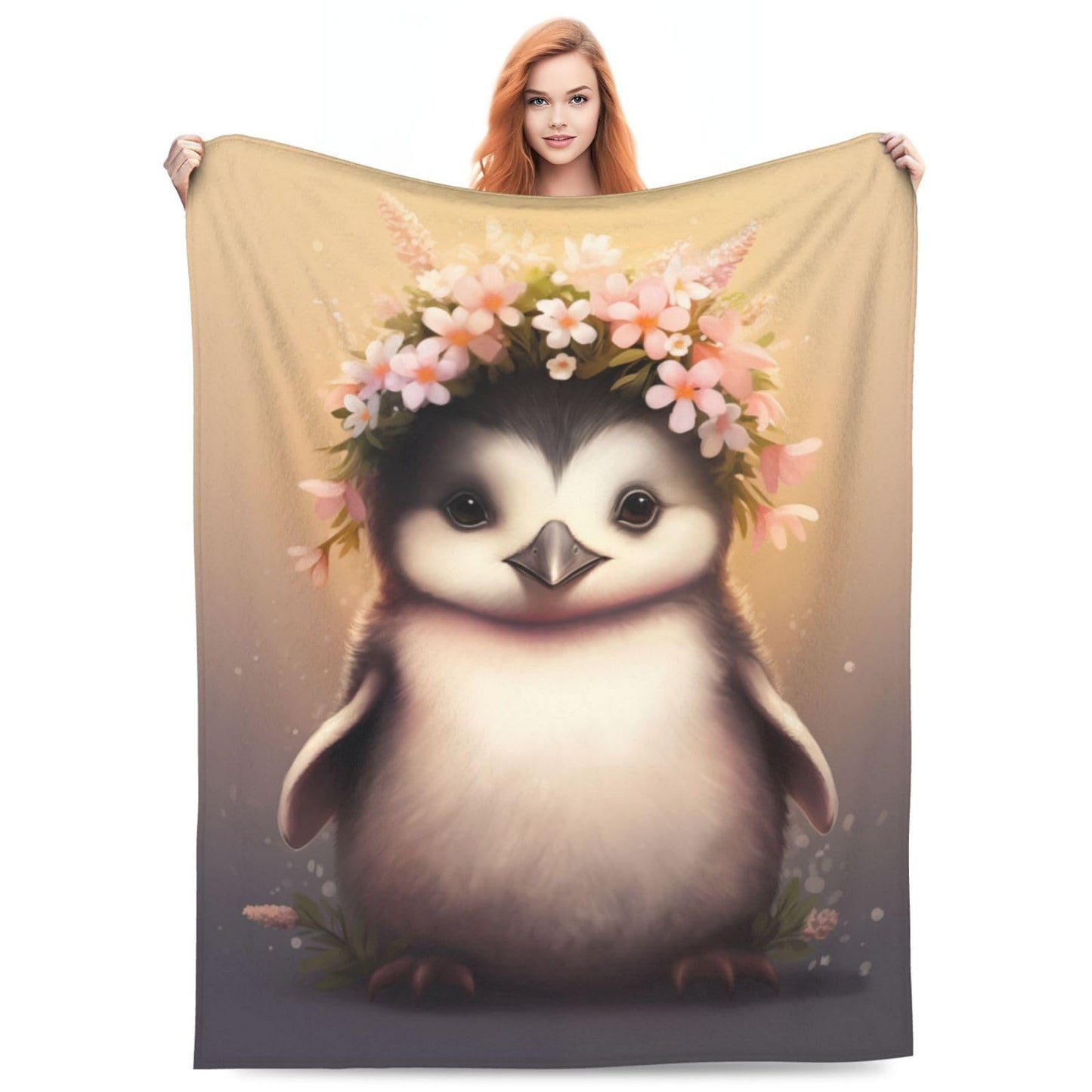 amepay Cute Pudgy Penguin with Garland Blanket Gifts for Kids Adults Cartoon Flannel Throw Blankets for Home Couch Bed Sofa Soft Fuzzy Lightweight Decor All Season 60x50 Inches