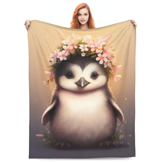 amepay Cute Pudgy Penguin with Garland Blanket Gifts for Kids Adults Cartoon Flannel Throw Blankets for Home Couch Bed Sofa Soft Fuzzy Lightweight Decor All Season 60x50 Inches