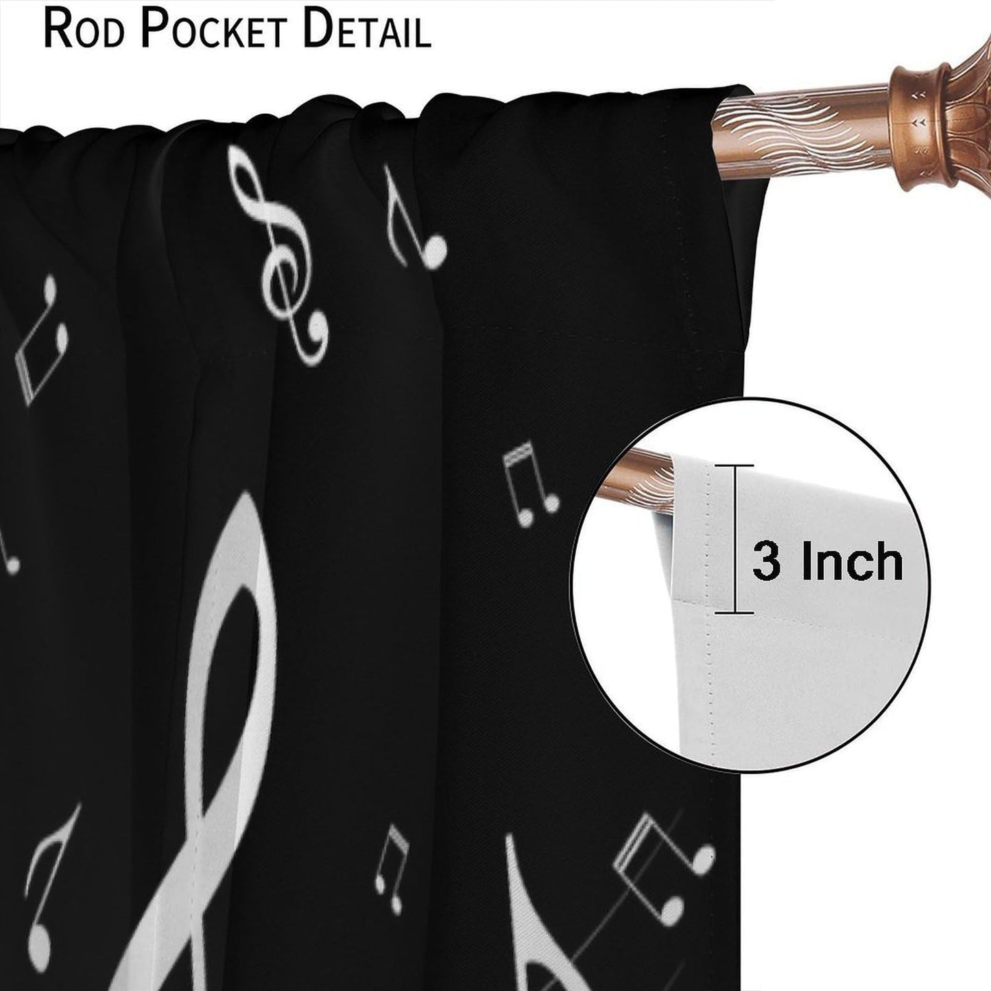 Music Notes Curtain, Black White Musical Notes Piano Key Musical Instruments Modern Romantic Art Window Drapes for Bedroom Living Room 42" W X 45" L(No Blackout)