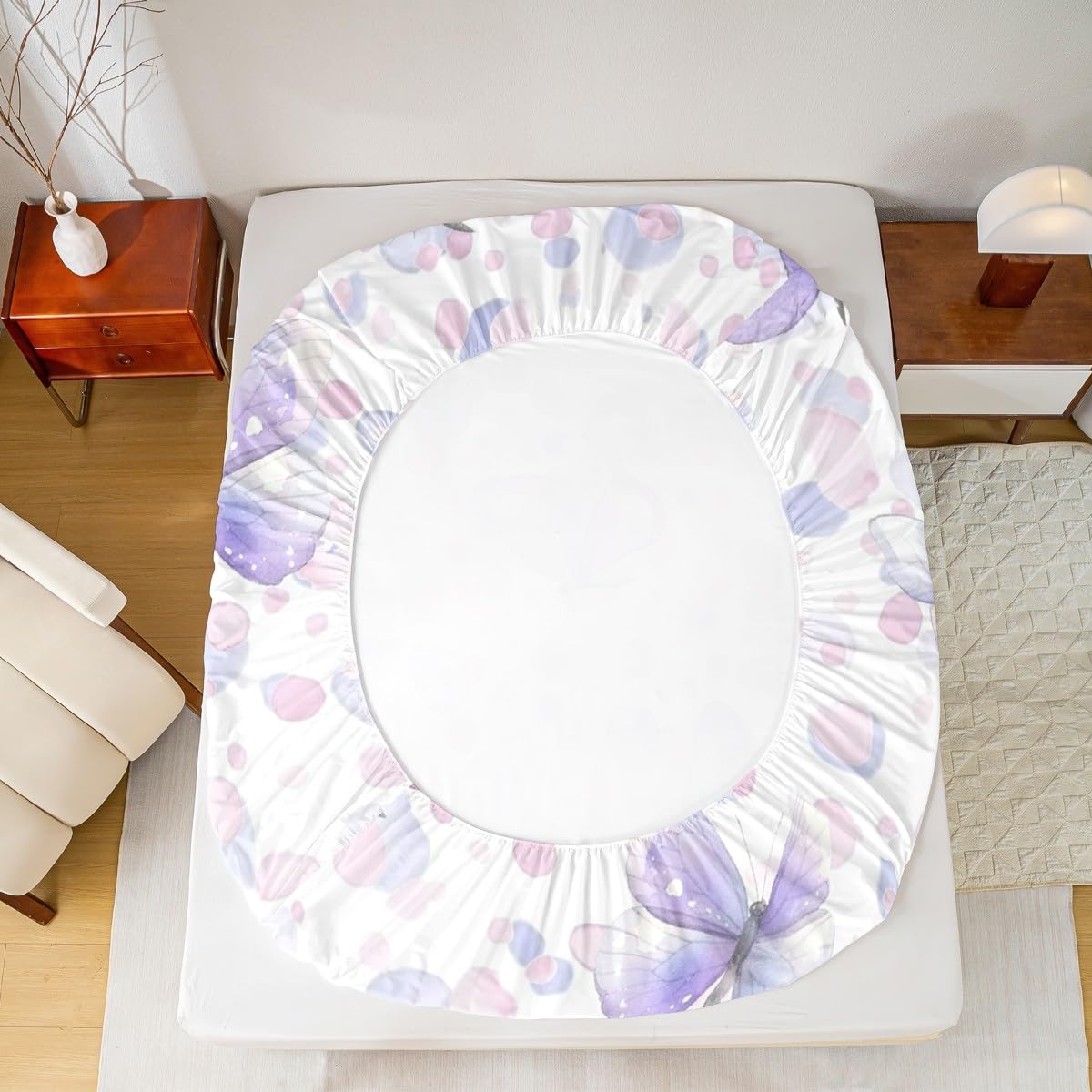 Feelyou Butterfly Fitted Sheet Twin Size for Kids Boys Girls Purple Balloon Bed Sheets Set 16" Deep Pocket Butterflies Printed Pattern Bedding with 1 Pillowcase Garden Room Decor