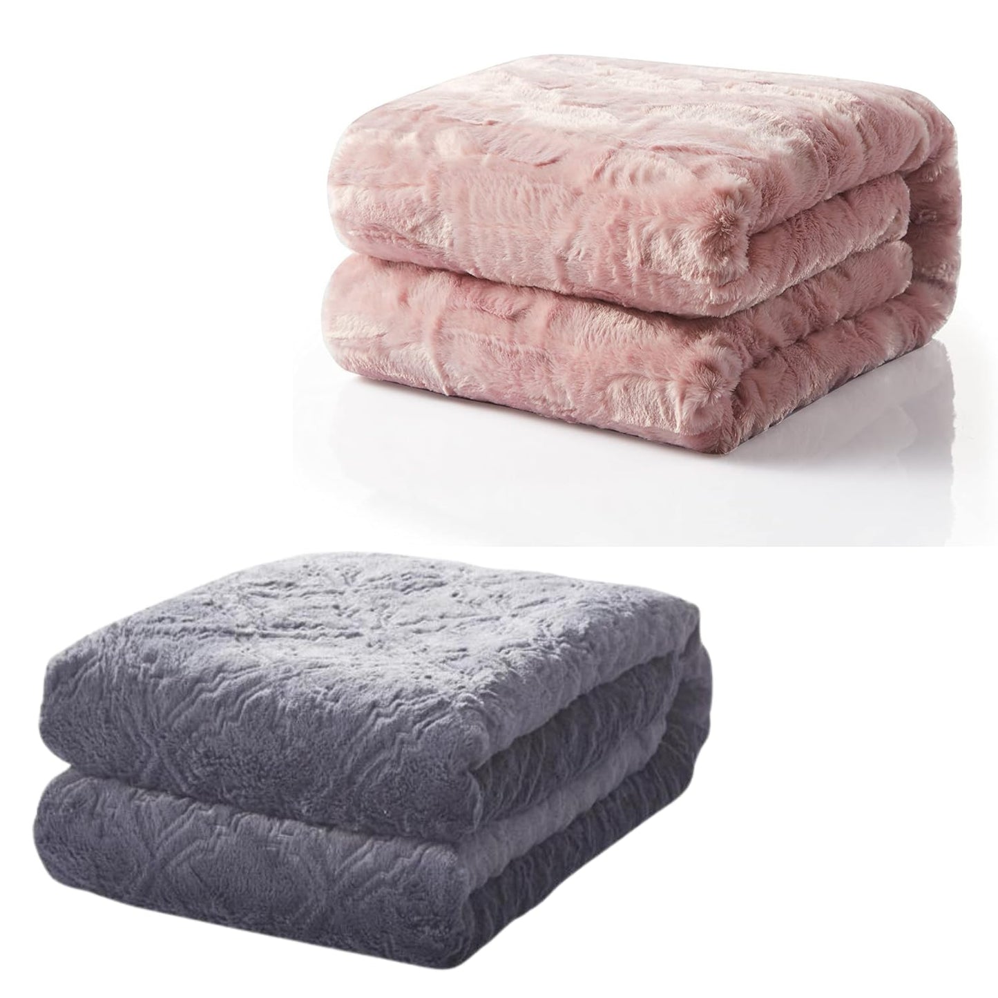 Tache Faux Fur Sherpa Blanket Set - 50x60 Blush Light Dusty Rose Gold Pink & Dark Slate Navy Blue with Diamond Trellis Pattern Super Soft, Warm, and Fluffy Throws