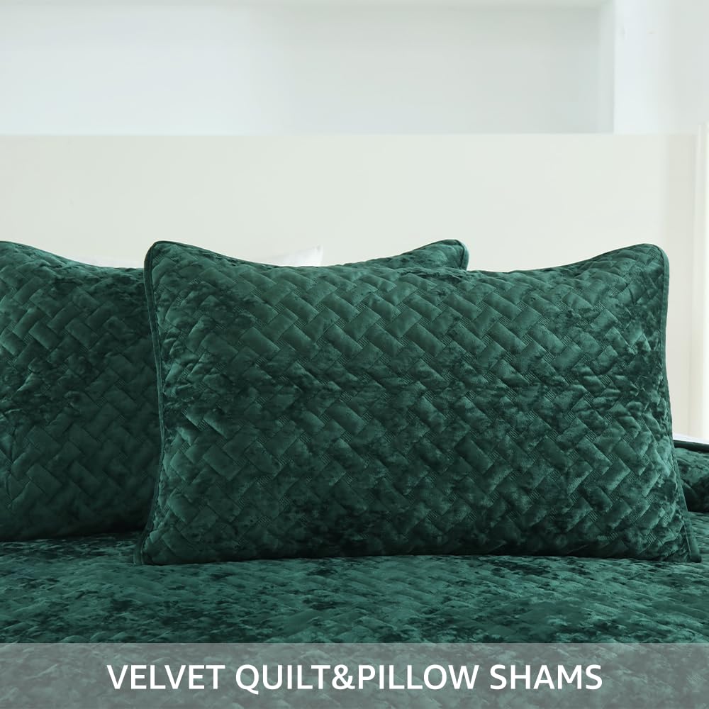 Liians Velvet Bedspread Quilt Bedding Sets,Luxury Elegant Ultra Soft Velvet Comforters Coverlet Blankets,Weave Stitching Pattern Cotton Quilted Bedspread for All Seasons,Turquoise,King Size