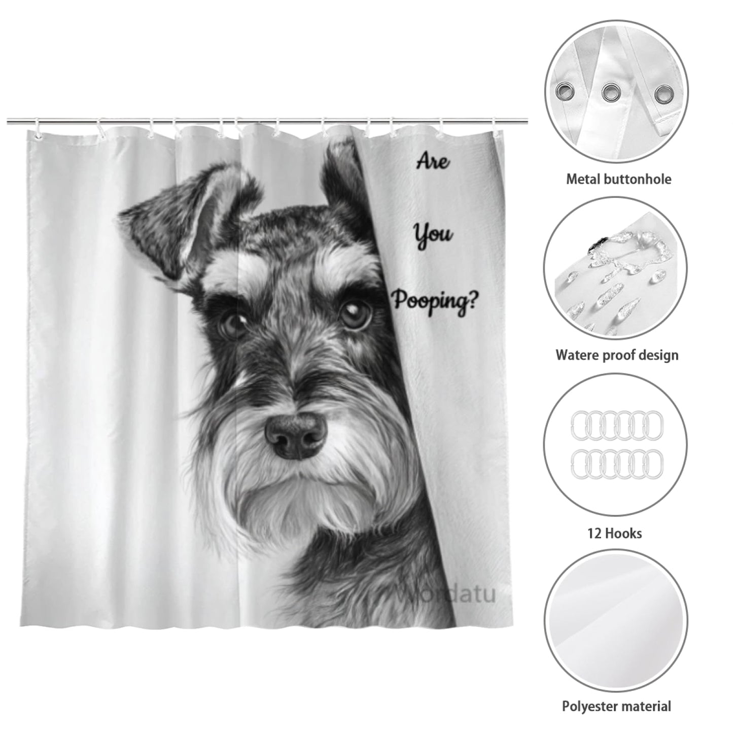 Wordatu Schnauzer Shower Curtain Bathroom Set 72x72 Inches are You Pooping Bath Animal Bath Animal Pet Dog Art Home Decor 12 Hooks