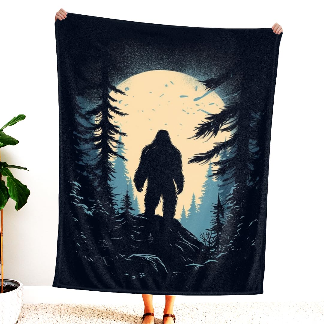 Personalized Bigfoot Throw - Soft Fleece Blanket, Sasquatch Print Home Decor, Cozy Throw (Bigfoot Blanket 08)