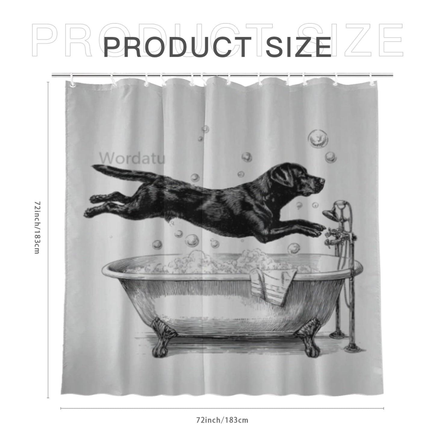 Wordatu Black Labrador Dog Shower Curtain Bathroom Set 72x72 Inches Cartoon Cute Kids Sketch Animal Pet Dogs Lover Bath Accessories Dog Art Home Decor Fabric 12Hooks