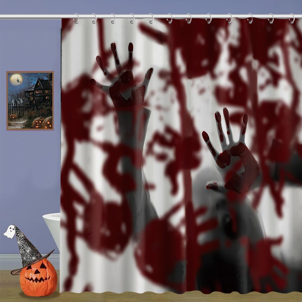Halloween Scary Hands Shower Curtain, Horror Themed Bathroom Decor, Gothic Bath Curtain with 12 Hooks, 71 x 71 Inch