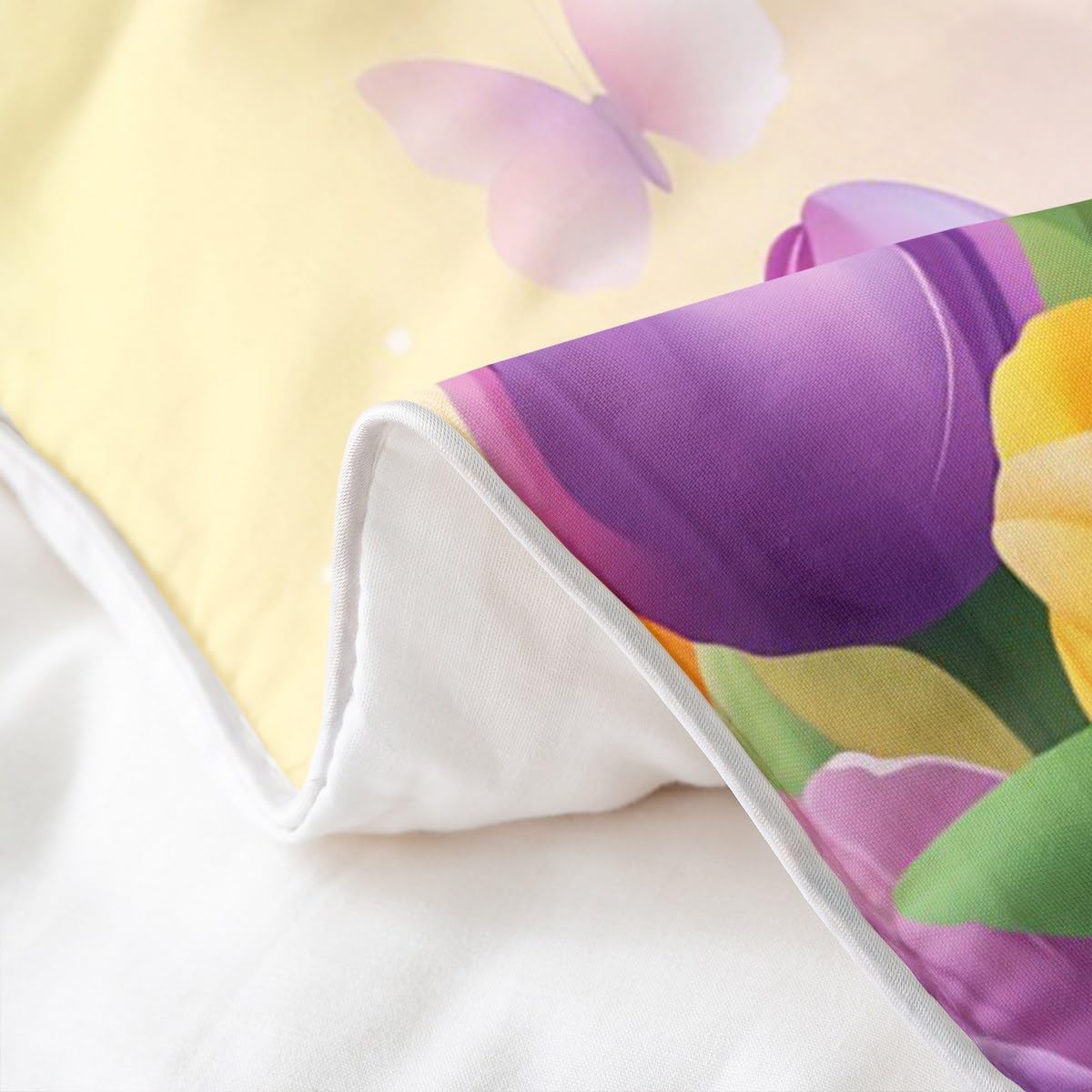 Erosebridal Pastel Tulip Comforter Cover Twin Size 100% Cotton Cover Spring Tulip Flowers Duvet Cover Pink Purple Garden Floral Bedding Set Cute Kawaii Rabbit Bed Set for Kids Boys Girls