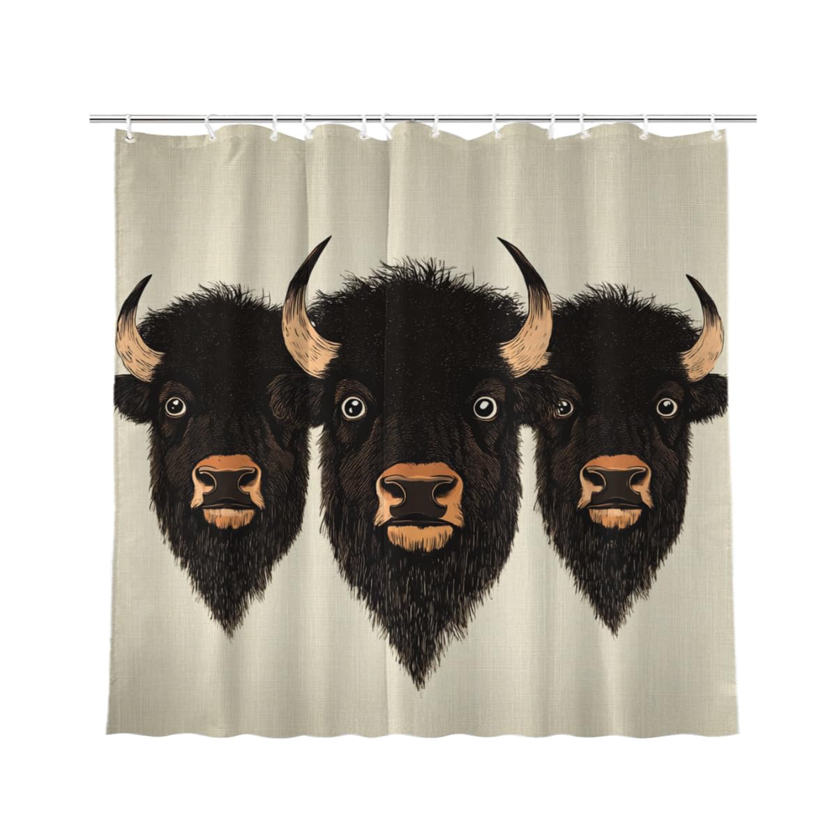 KEEPAEON Funny Bison Bath Shower Curtain, Bathroom Curtain Washable Cloth Kids Shower Curtain Sets with 12 Hooks for Bathroom Decor, 72"x72"