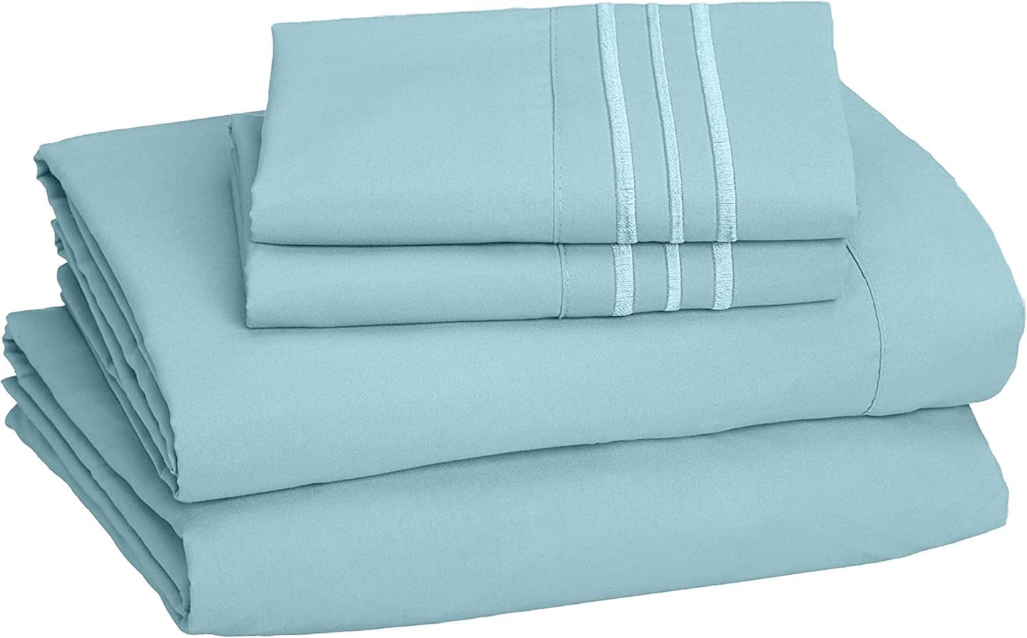 CELINE LINEN Premium 1800 Hotel Quality Wrinkle-Resistant 4-Piece Microfiber Sheet Set - Luxury Ultra Soft and Breathable Bedding 16 Inch Deep Pocket 4PC Sheet Set, King, Aqua