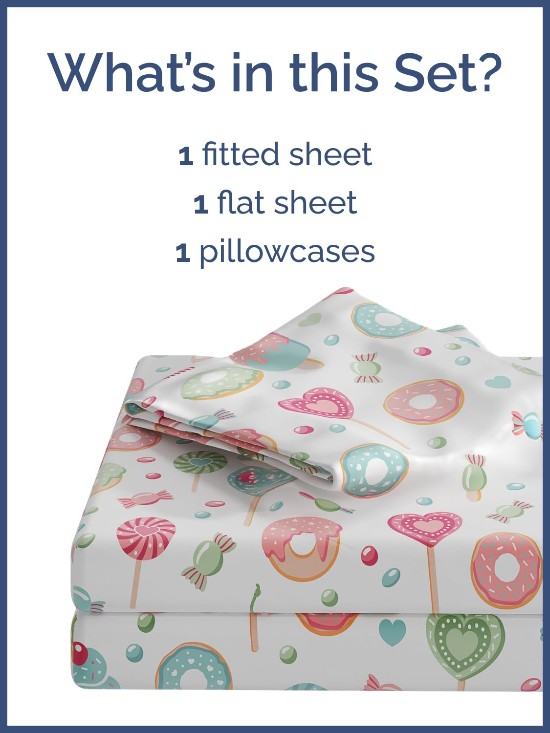 Kids Twin Size Bed Sheet Set - 3 Piece Kids Loft Bed Sheets - Sweets Cupcake Pattern Bedding - Soft, Cute and Cozy - Breathable & Machine Washable - Lollipop Bed Set for Boys, Girls, Teens & Toddlers