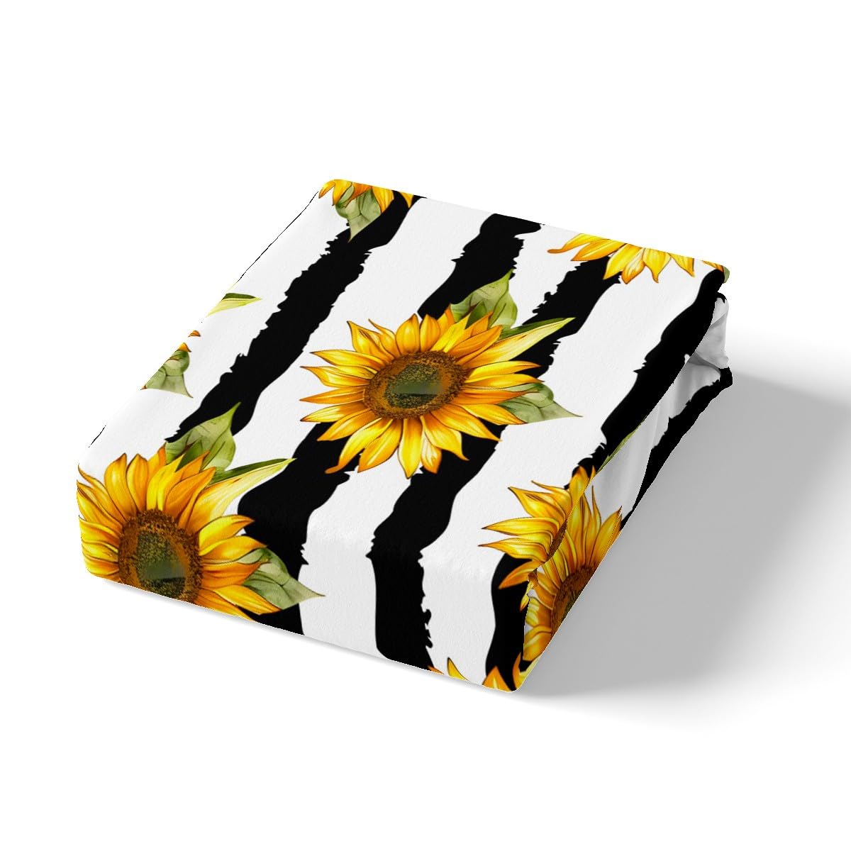 Feelyou Sunflower Fitted Sheet Queen Stripes Pattern Decor Bedding Set Panoramic Printed Adult Teen Kids Bed Sheet Set Garden Theme Bed Cover for Boys Girls Women Plant Decor Soft (No Flat Sheet)