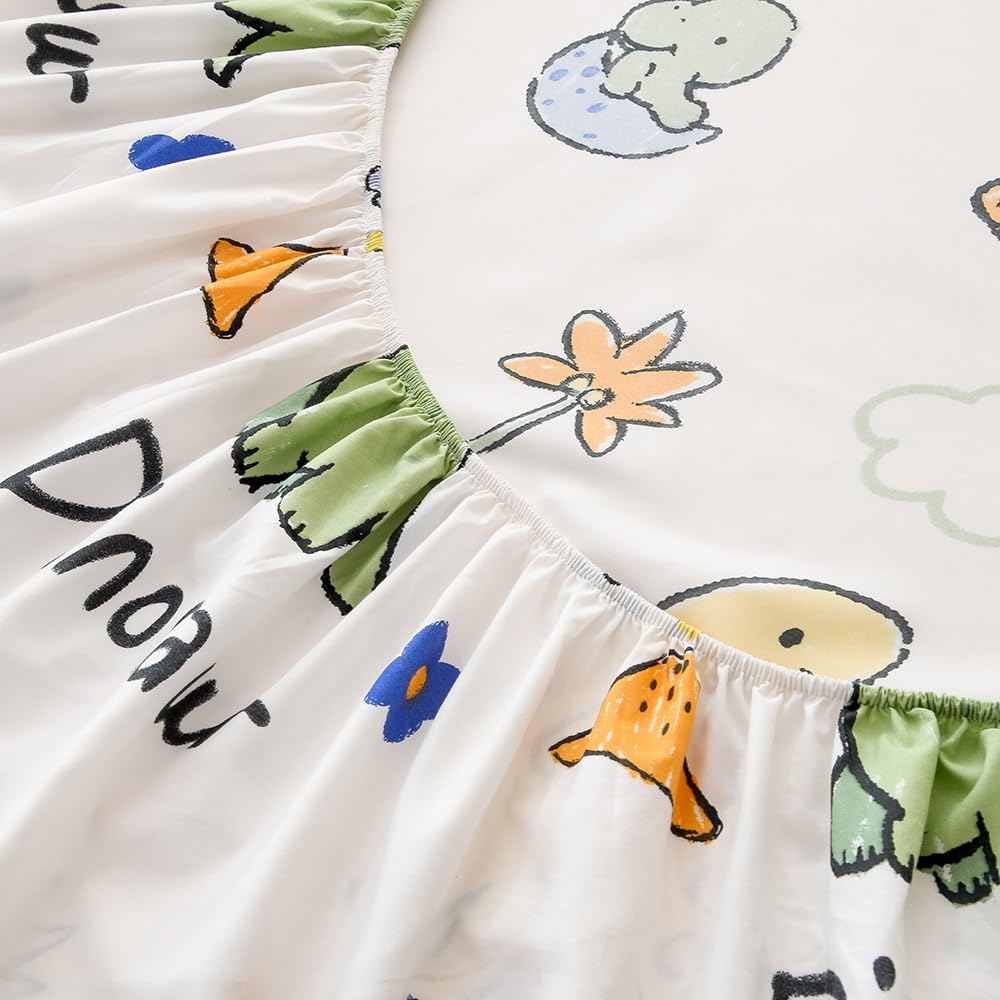 NATURETY Bedding Fitted Sheet with Deep Pocket,Dinosuar Printed Soft Fabric Bed Sheets (Colorful Dino, Twin)