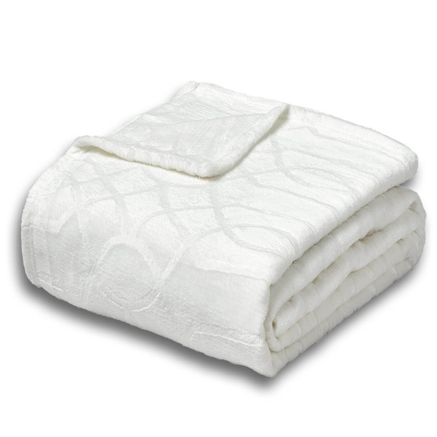Serenhom Soft Cozy Fleece Twin Blanket, 60x80 Inches – Lightweight Plush Blanket for Couch, Fuzzy 3D Jacquard Design, for Sofa, Bed & Travel - Ivory White