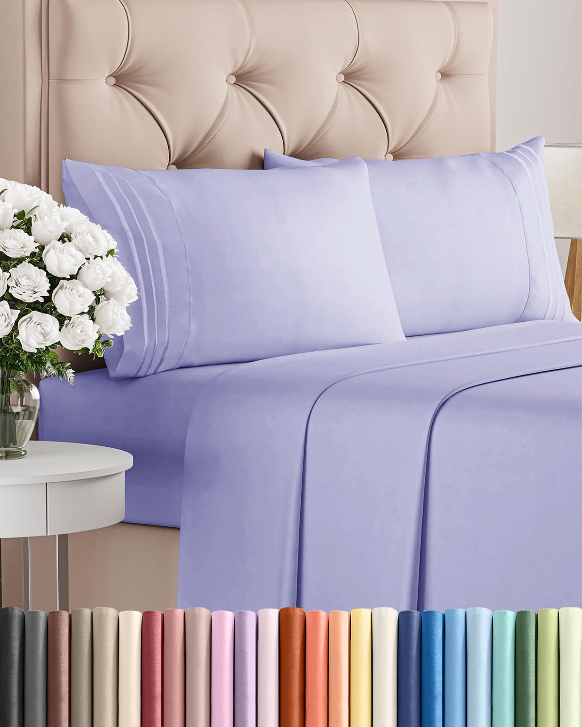 Full Size 4 Piece Sheet Set - Comfy Breathable & Cooling Sheets - Hotel Luxury Bed Sheets for Women & Men - Deep Pockets, Easy-Fit, Extra Soft & Wrinkle Free Sheets - Lavender Oeko-Tex Bed Sheet Set