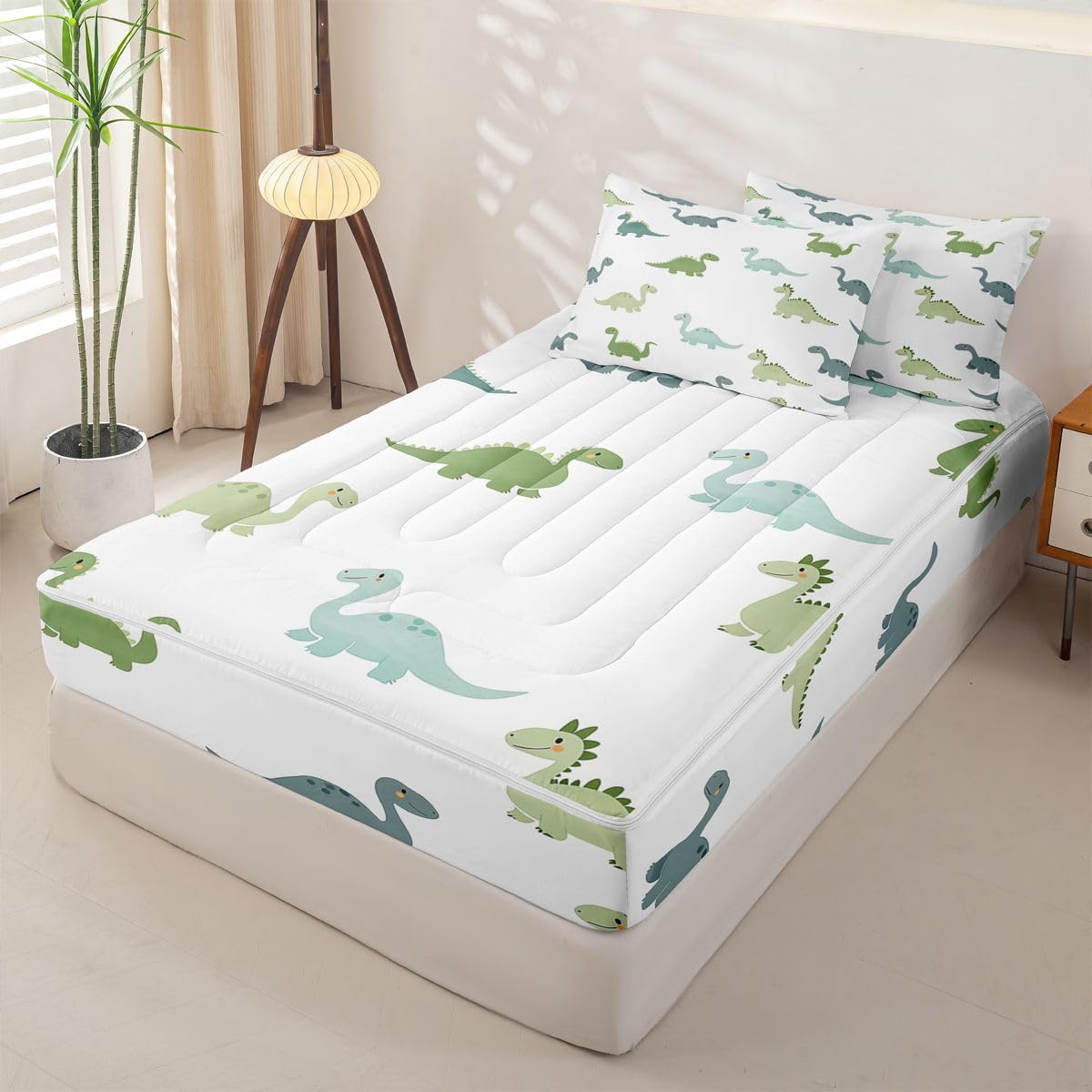 jejeloiu Boys Dinosaur Comforter Set Twin 3D Digital Print Zipper Bedding Set for Kids Boys Girls Jungle Dino Bed in a Bag Wild Animal Microfiber with 2 Pillow Cases Cartton Dinosaur