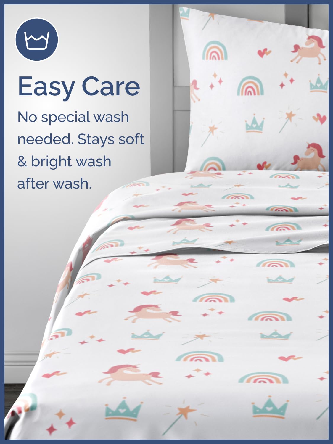 Kids Queen Size Bed Sheet Set - 4 Piece Kids Loft Bed Sheets - Princess Rainbow Themed Bedding - Soft, Cute and Cozy - Breathable & Machine Washable - Unicorn Bed Set for Boys, Girls, Teens & Toddlers